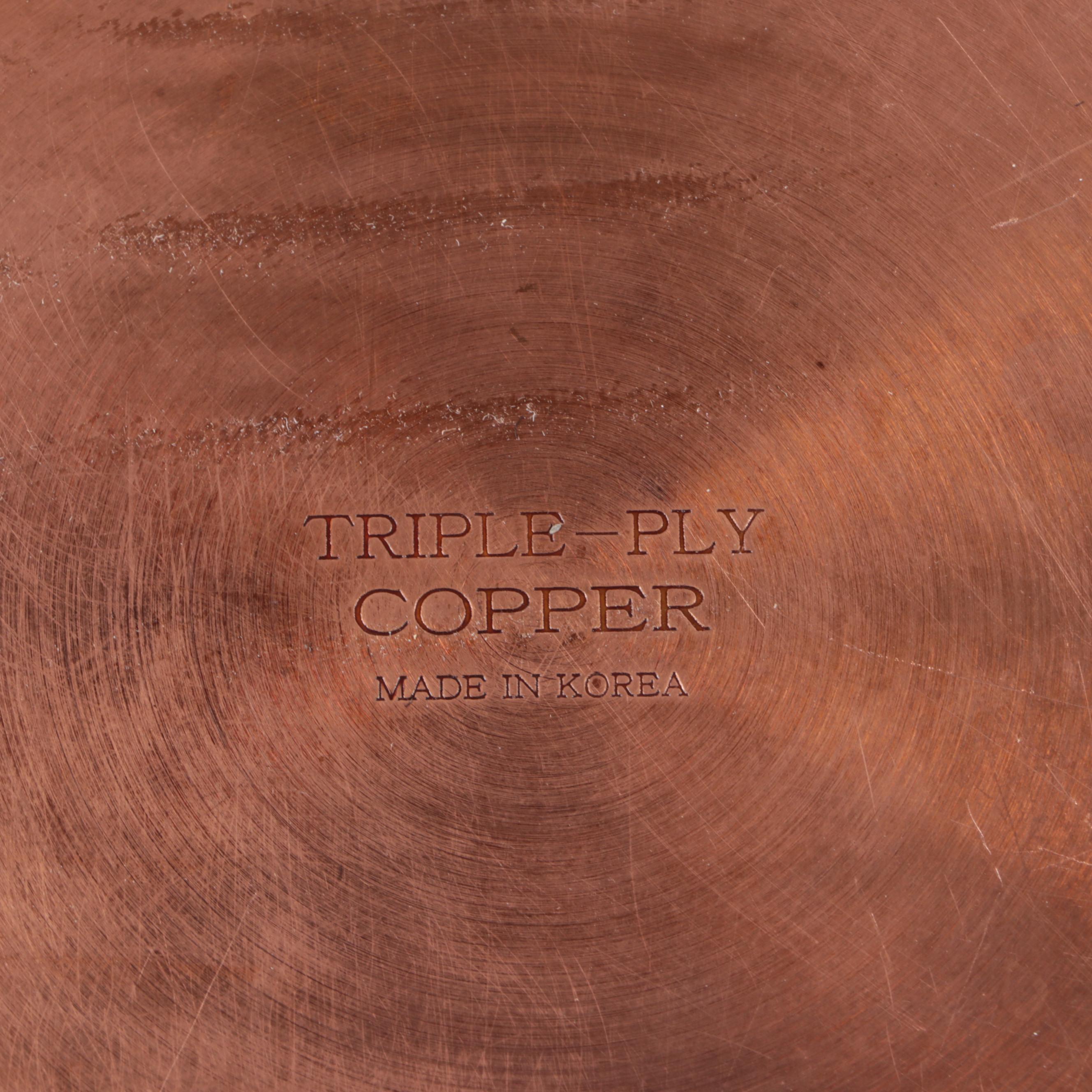 Copper Plated Frying Pan and Colander with Brass Handles