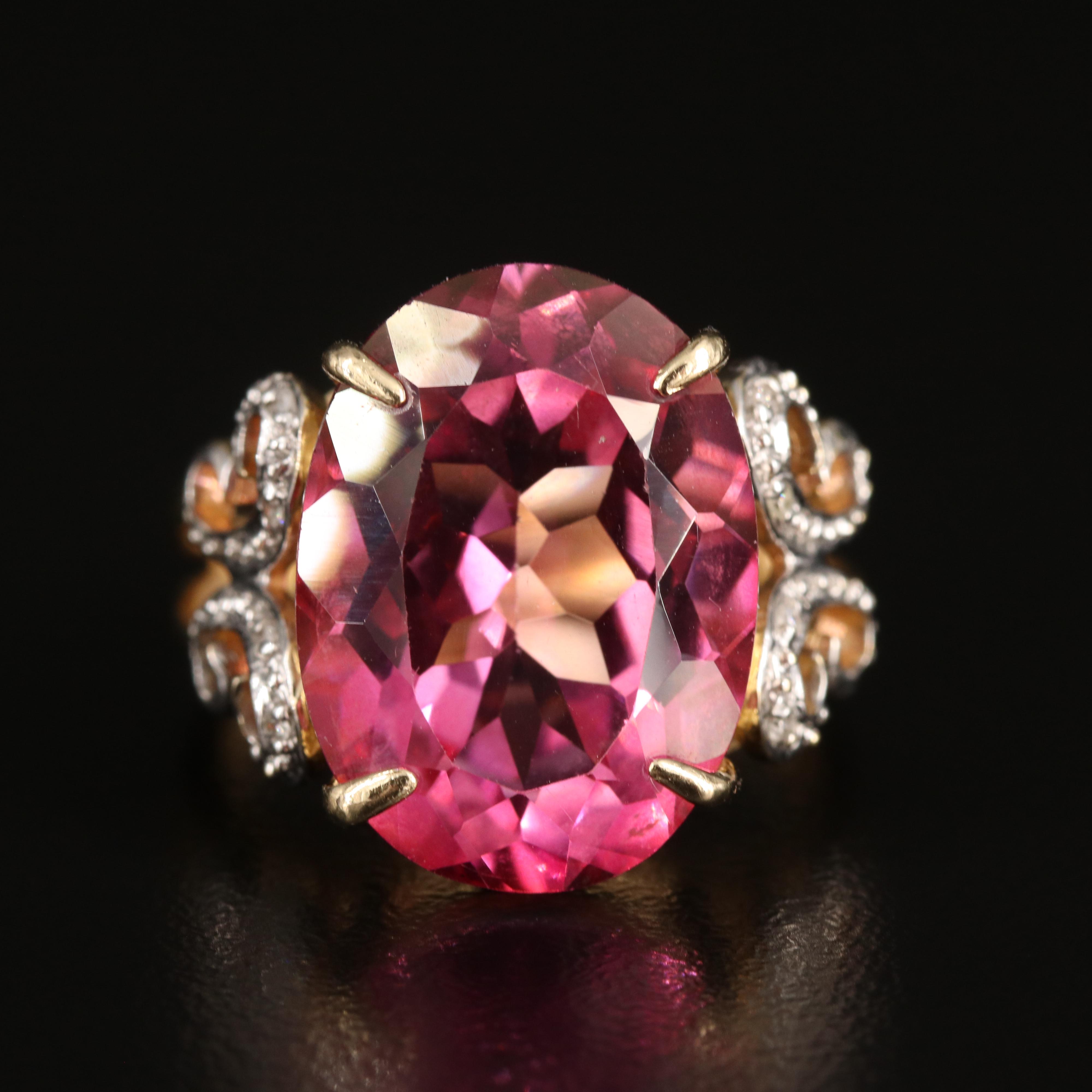 14K 15.67 CT Topaz and Diamond Ring