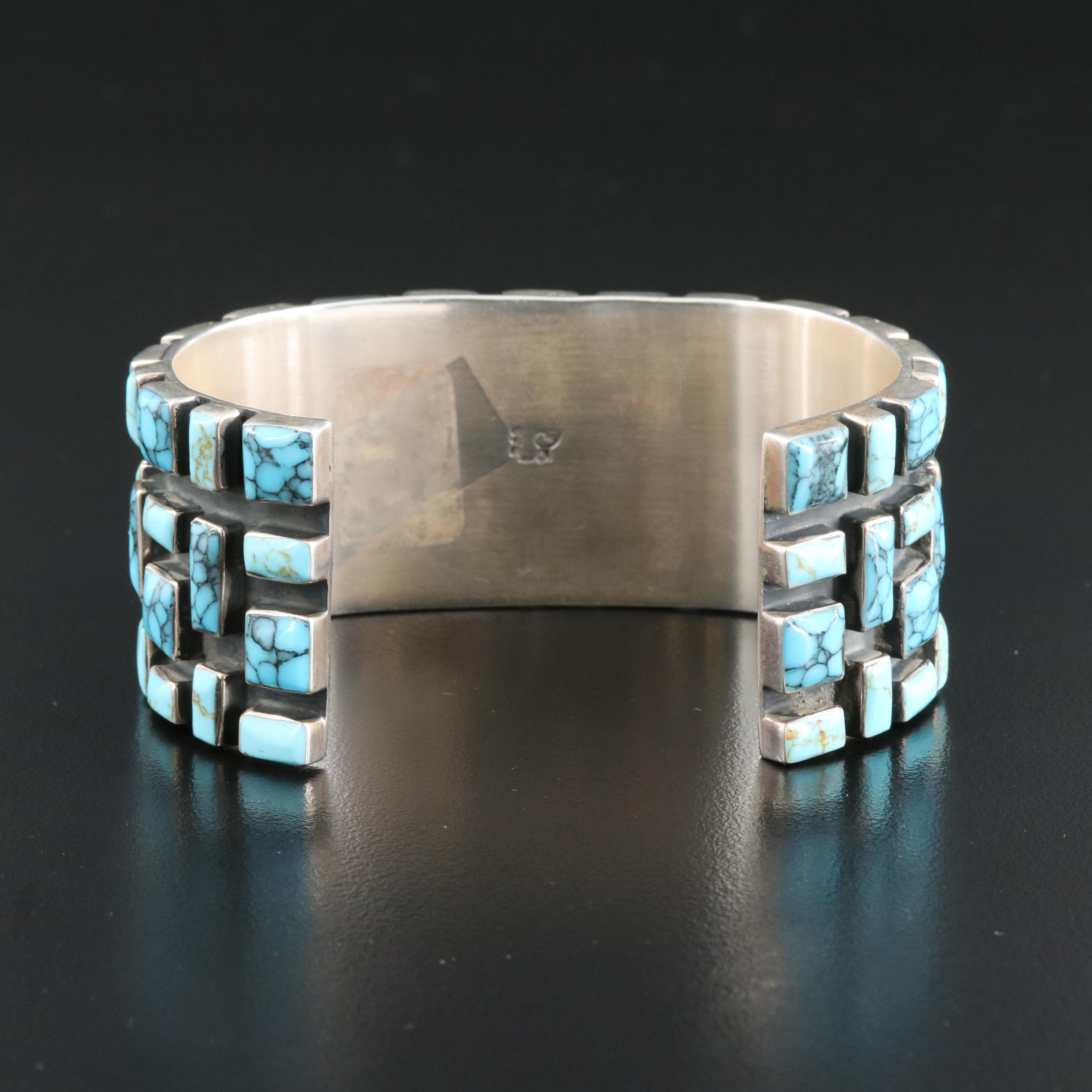 Western Signed Sterling Turquoise and Faux Turquoise Cuff