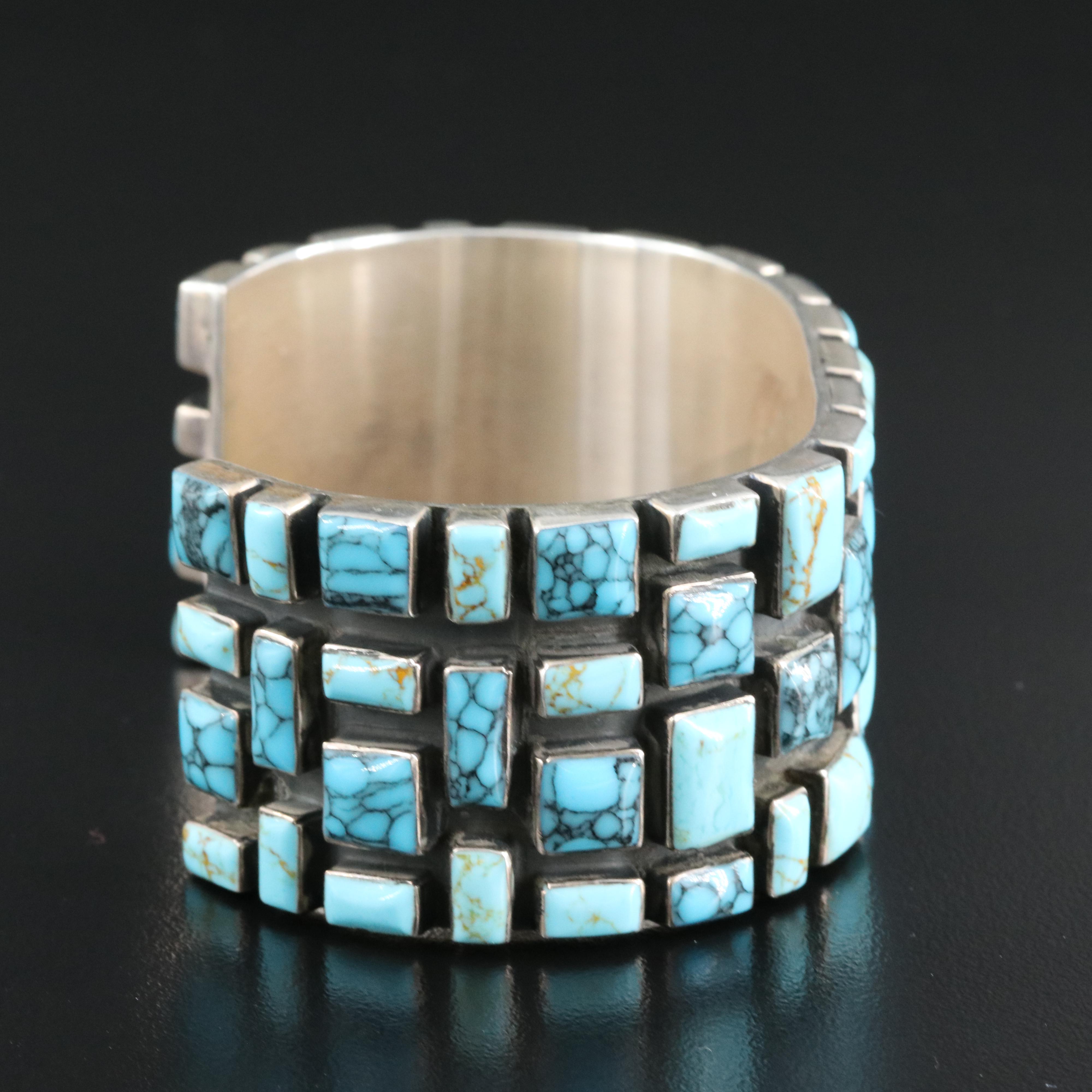 Western Signed Sterling Turquoise and Faux Turquoise Cuff