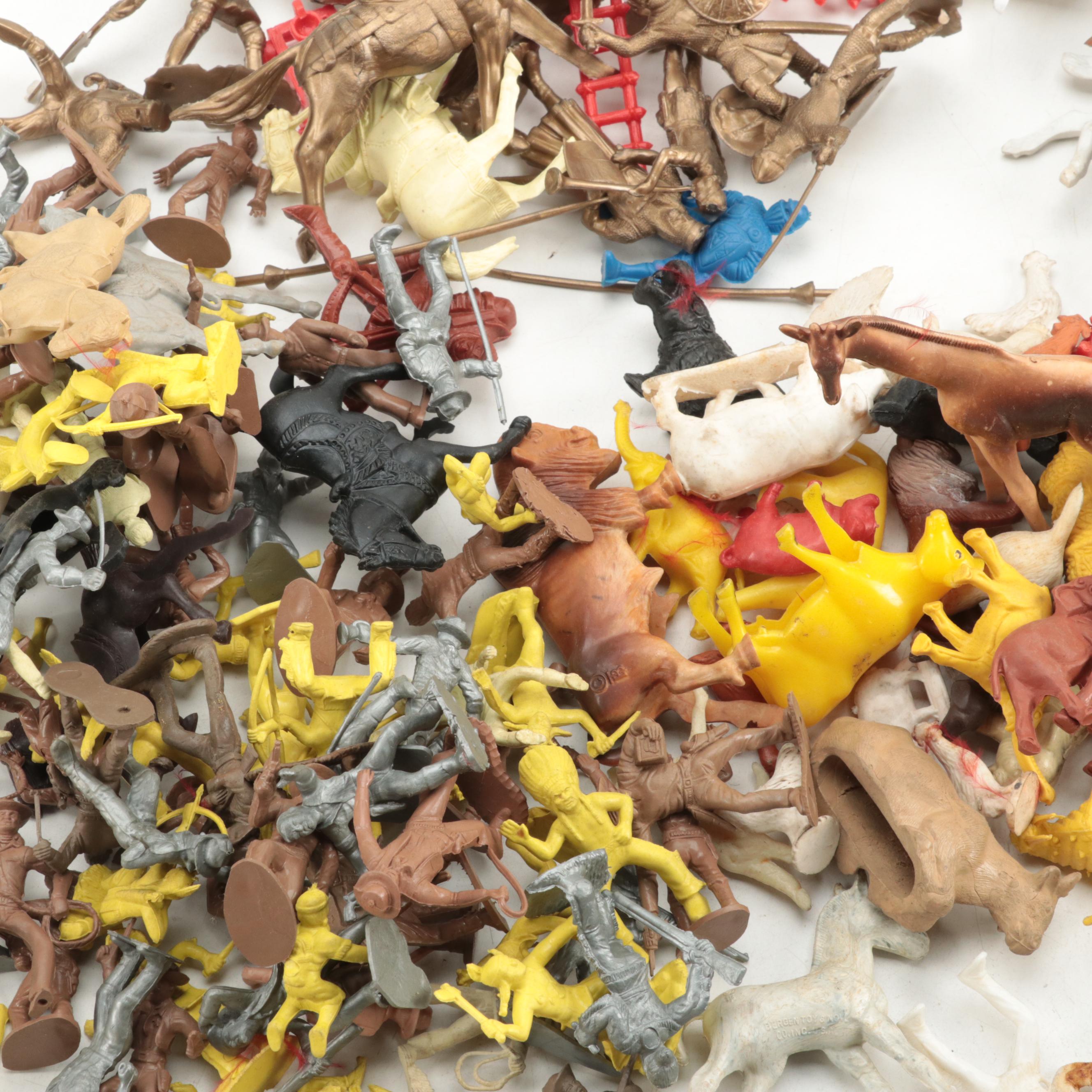 Bergen Toy, Tim Mee with Other Plastic Toy Animals, Knights Cowboys and More