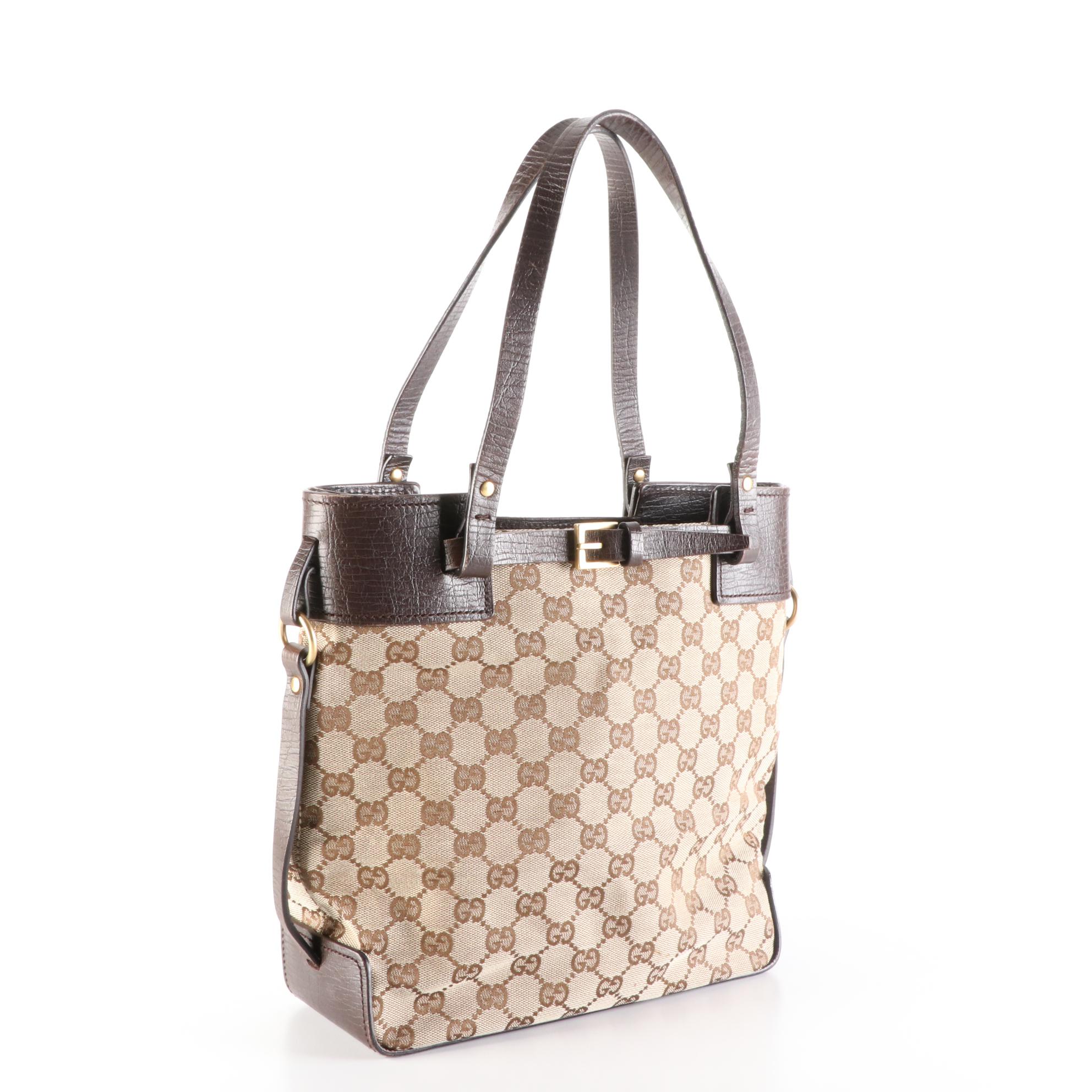 Gucci Buckle Tote in GG Canvas and Embossed Leather