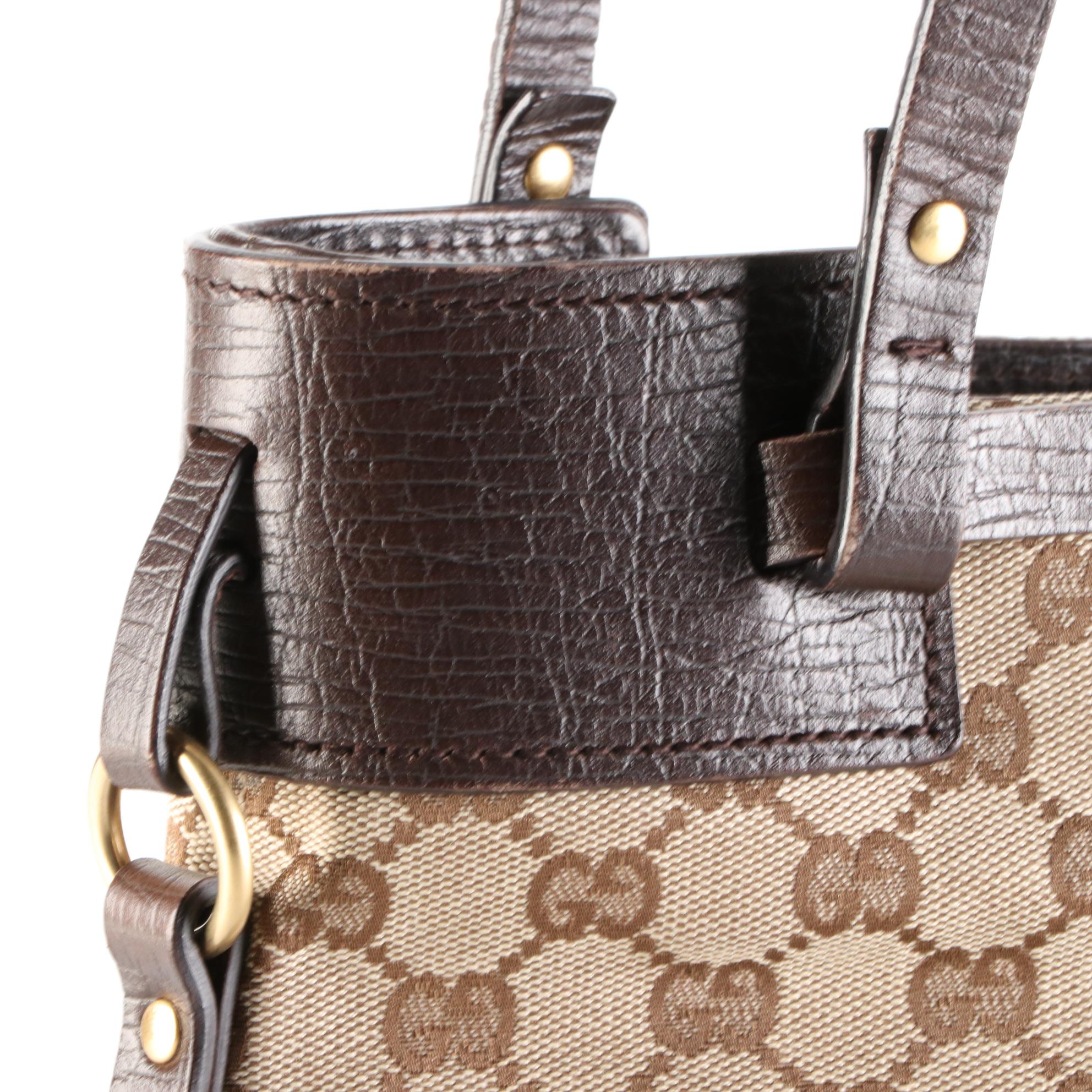 Gucci Buckle Tote in GG Canvas and Embossed Leather