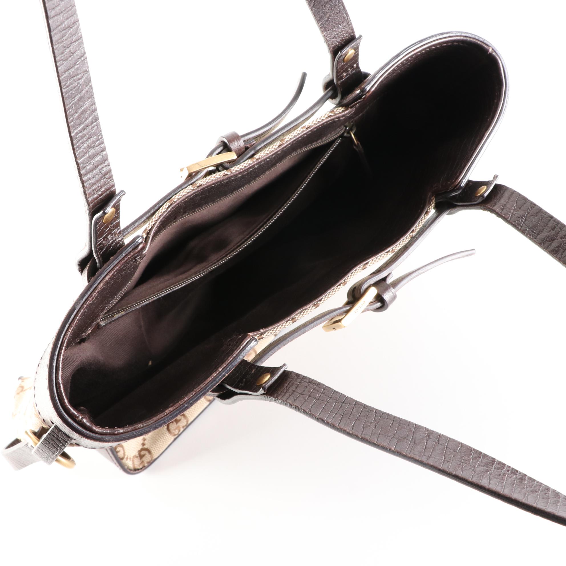 Gucci Buckle Tote in GG Canvas and Embossed Leather