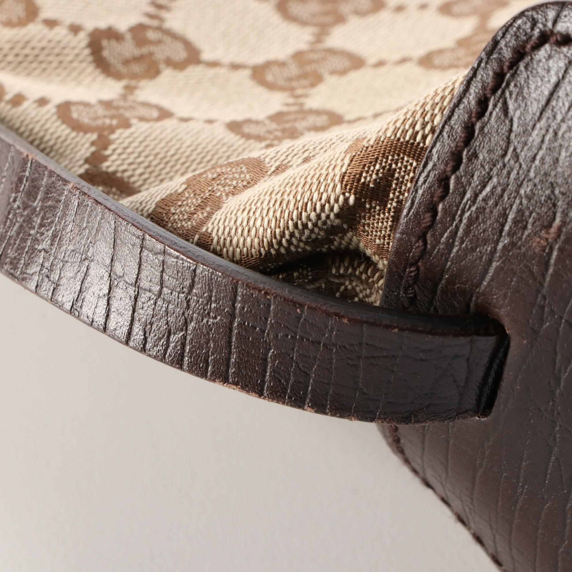 Gucci Buckle Tote in GG Canvas and Embossed Leather