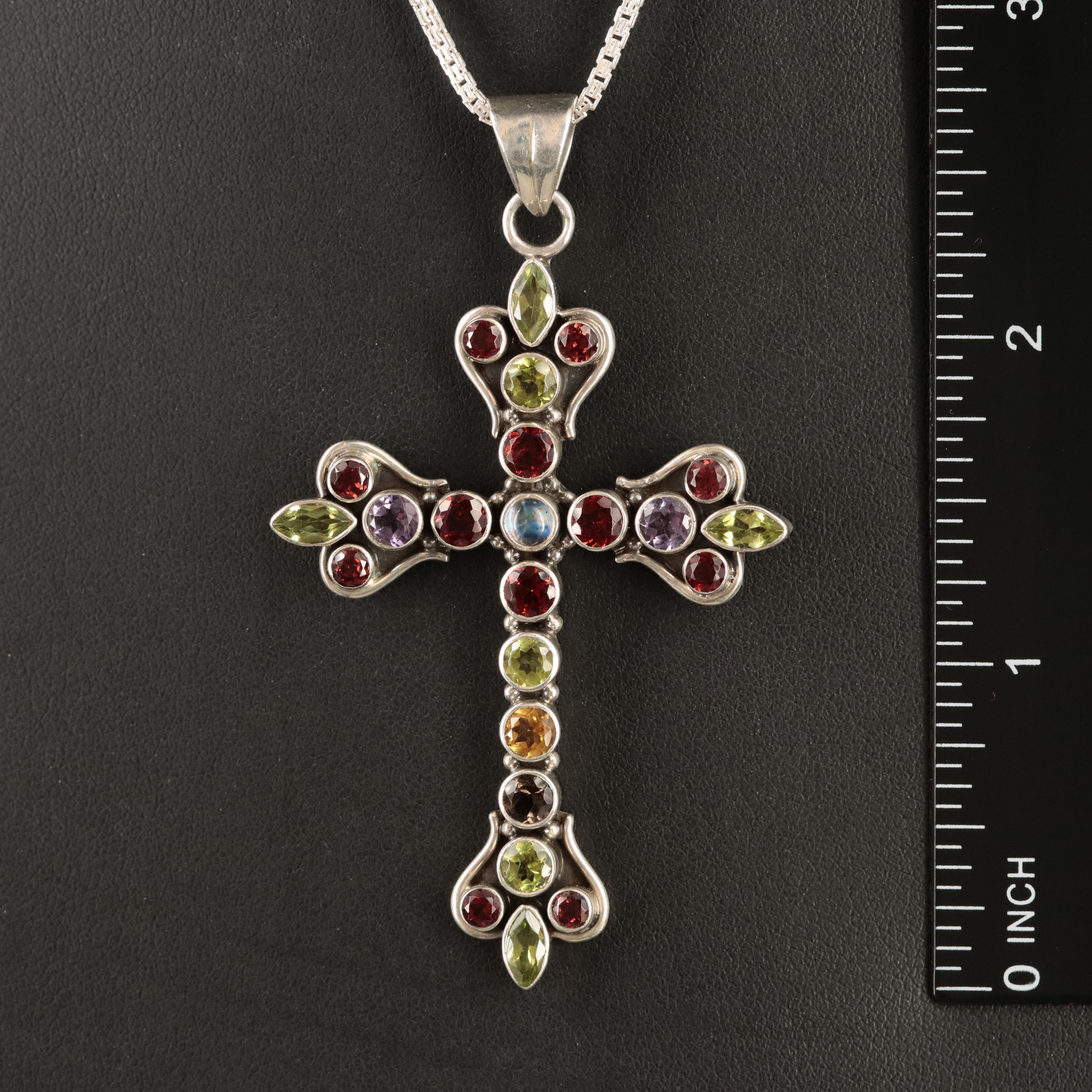 Nicky Butler Sterling Cross Pendant Necklace Including Amethyst and Citrine