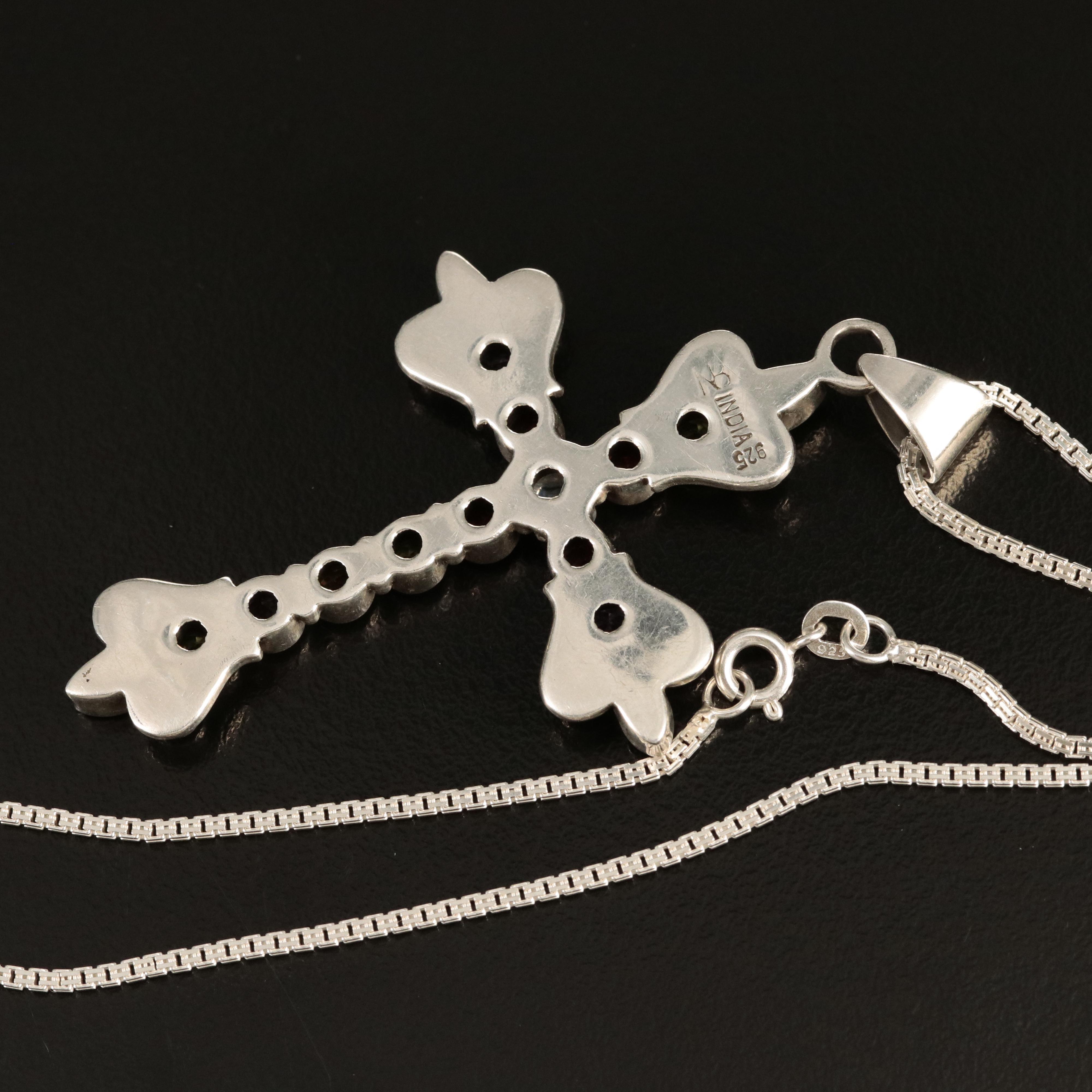 Nicky Butler Sterling Cross Pendant Necklace Including Amethyst and Citrine