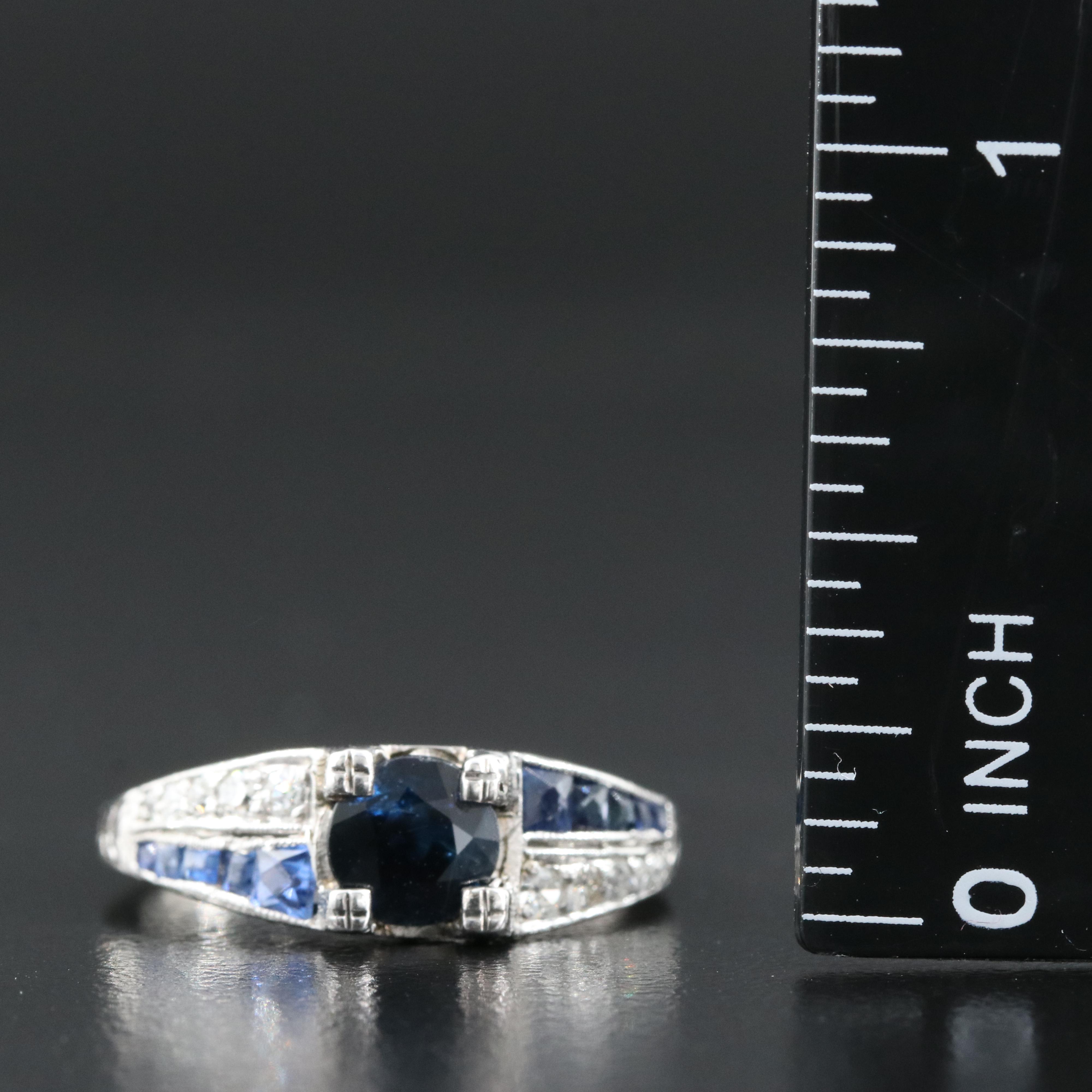 Art Deco Platinum Sapphire and Diamond Ring