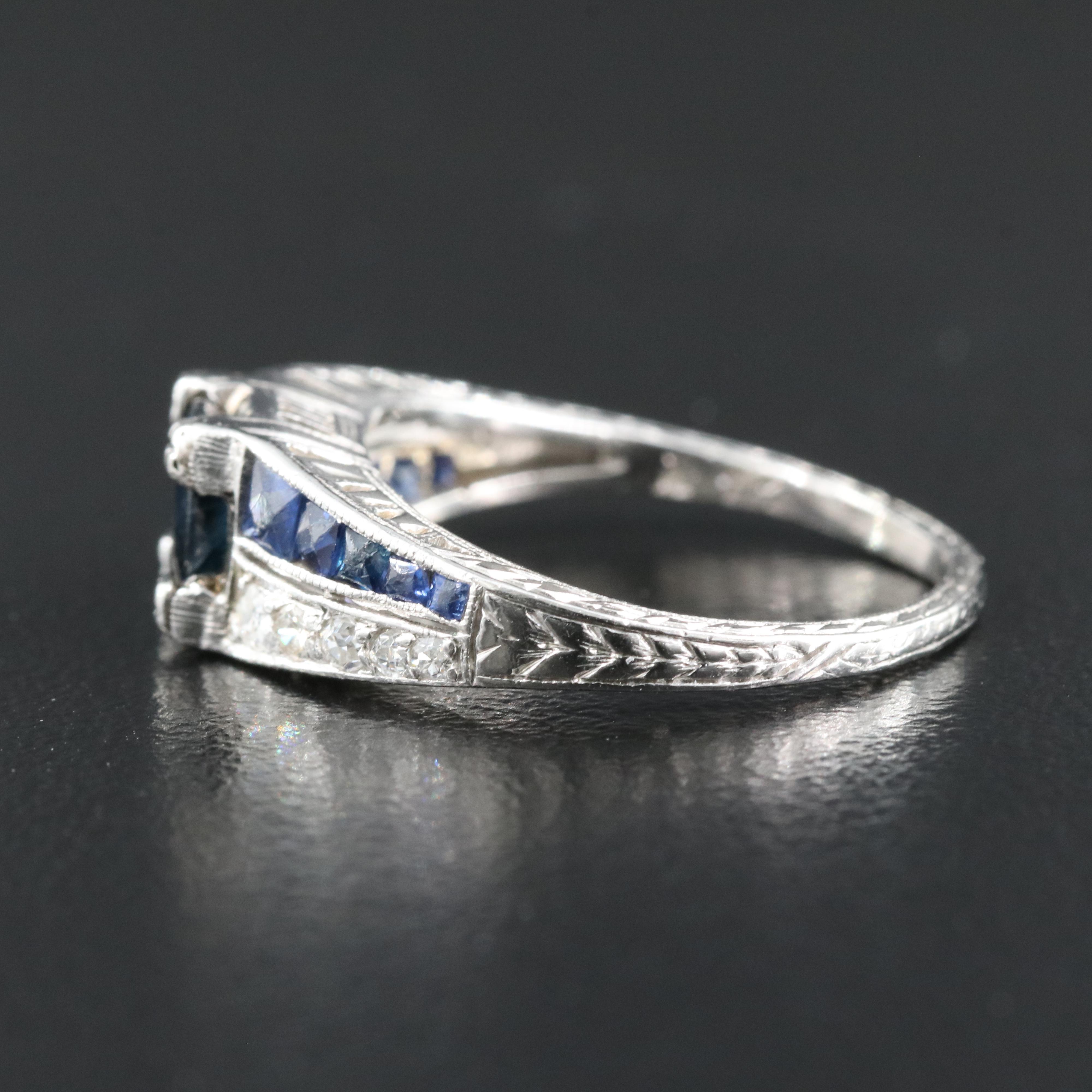 Art Deco Platinum Sapphire and Diamond Ring