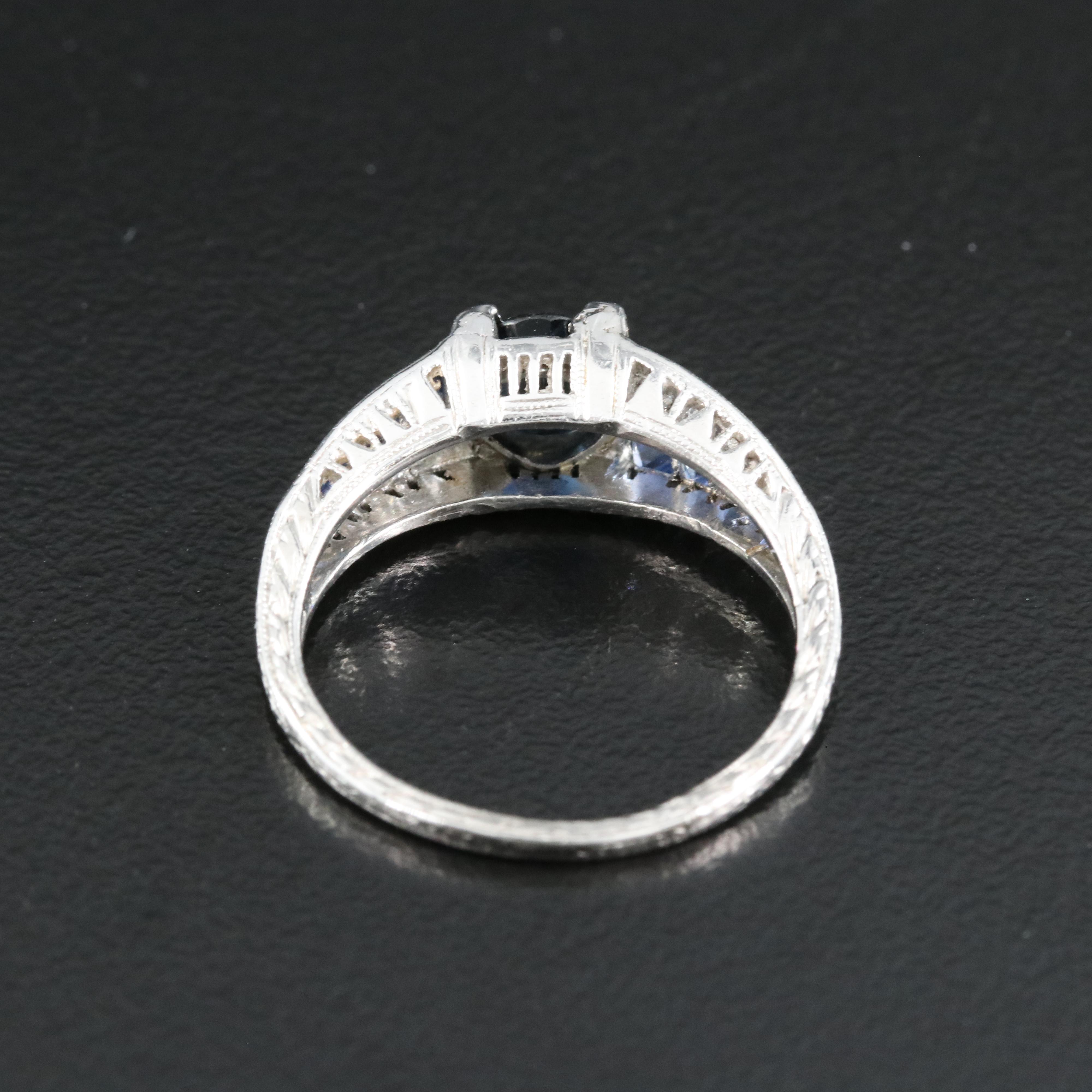 Art Deco Platinum Sapphire and Diamond Ring