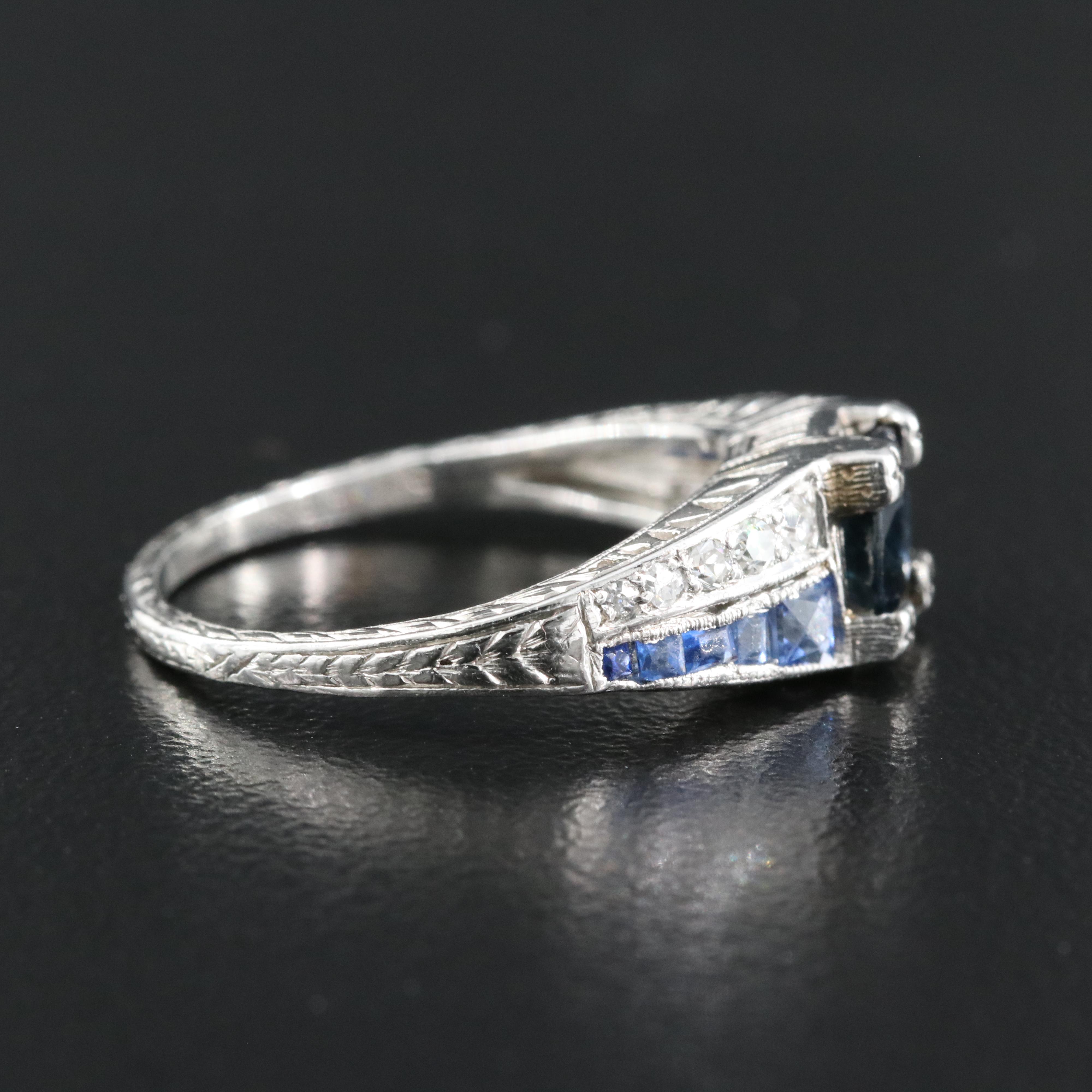 Art Deco Platinum Sapphire and Diamond Ring