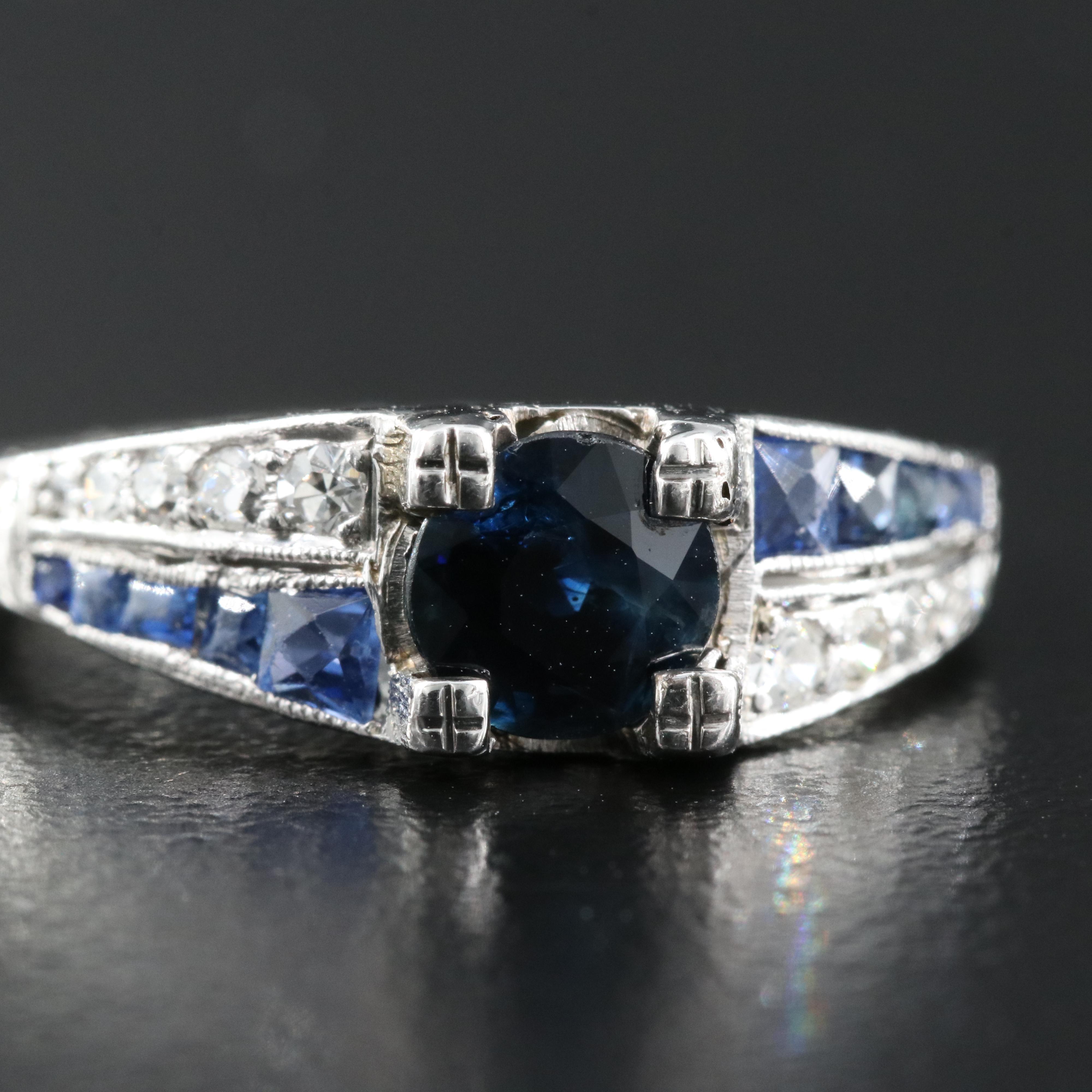 Art Deco Platinum Sapphire and Diamond Ring