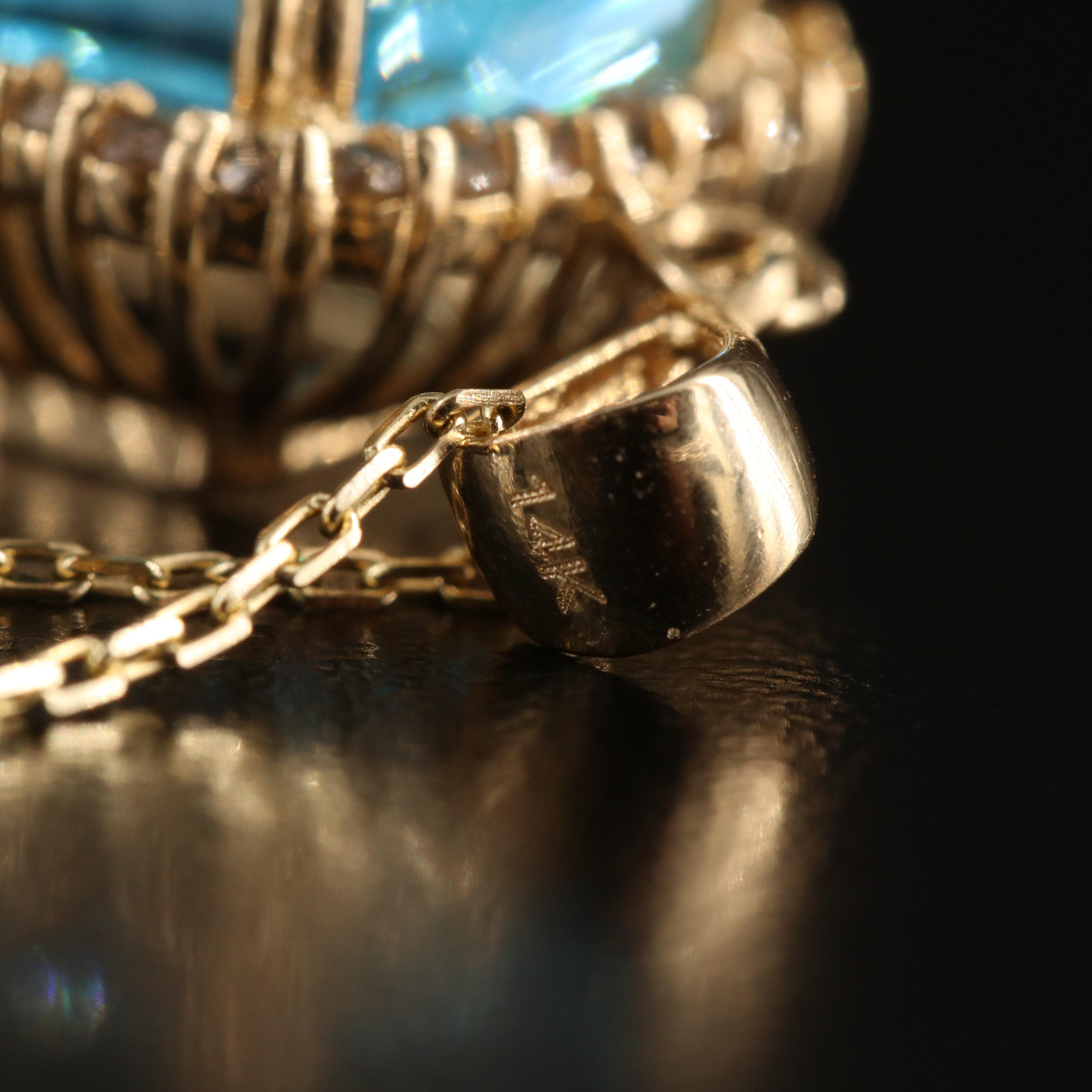 14K 10.41 CT Swiss Blue Topaz and Diamond Pendant Necklace