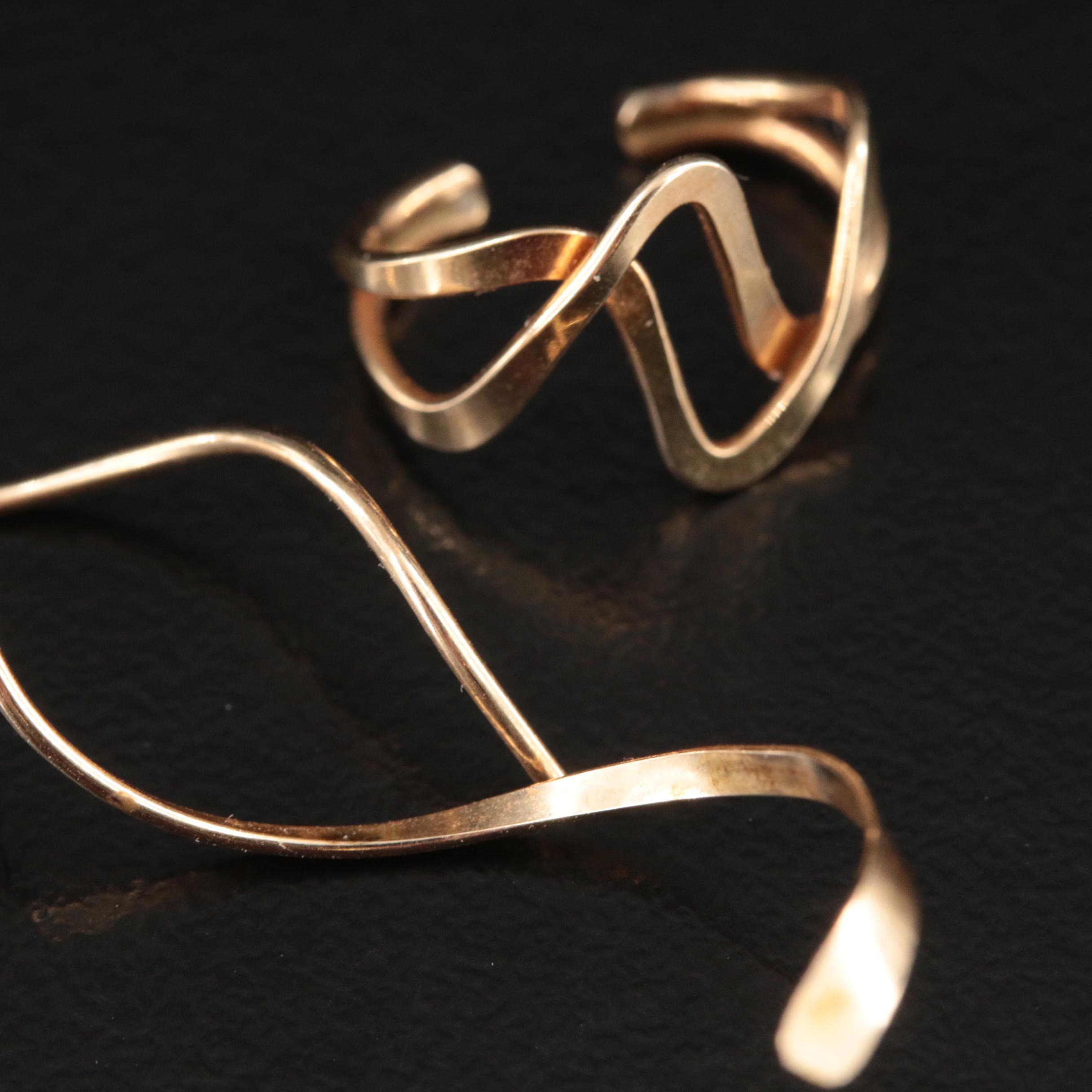 14K Earring Cuff and 10K Single Hammered Spiral Wire Earring