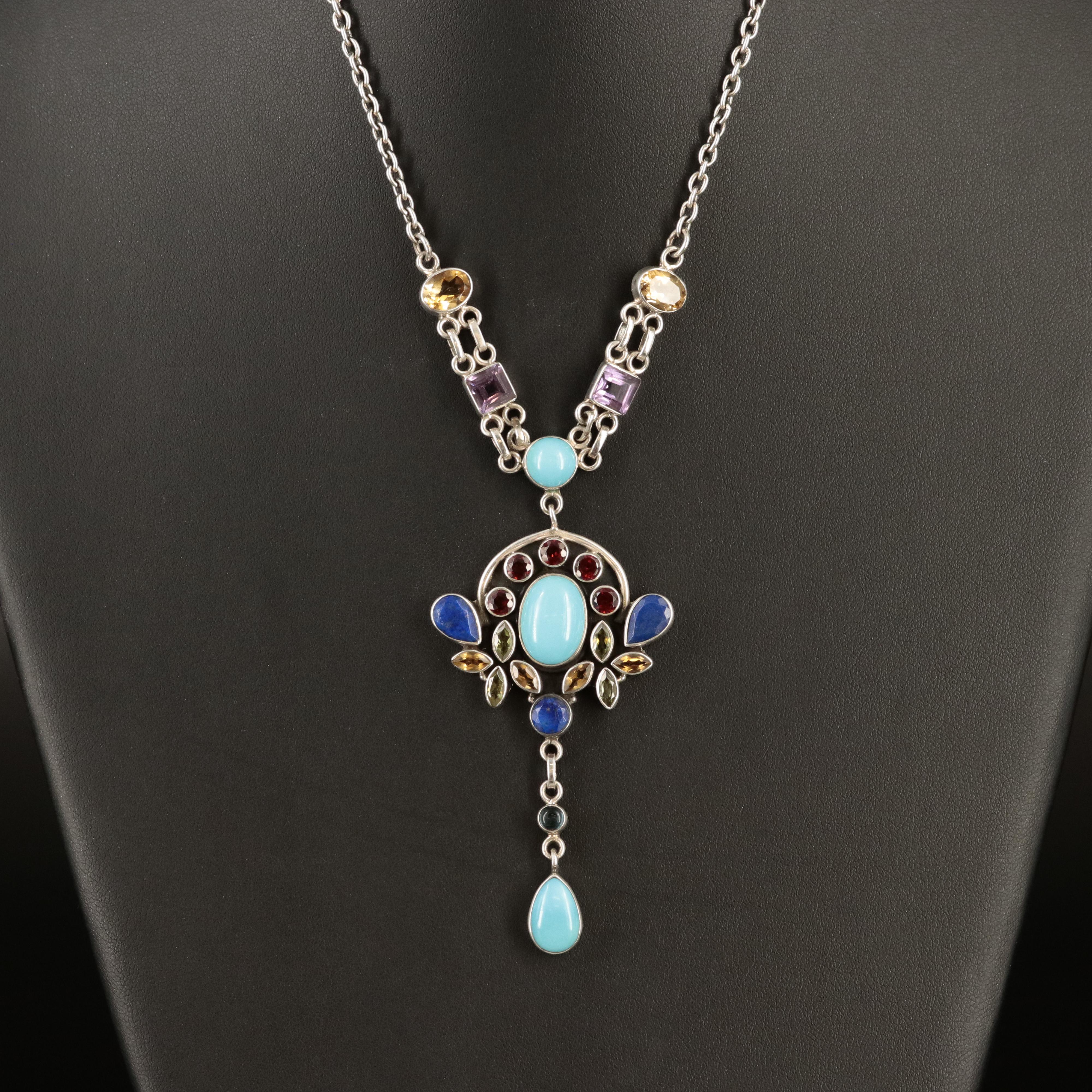 Nicky Butler Sterling Necklace Including Amethyst, Citrine and Lapis Lazuli