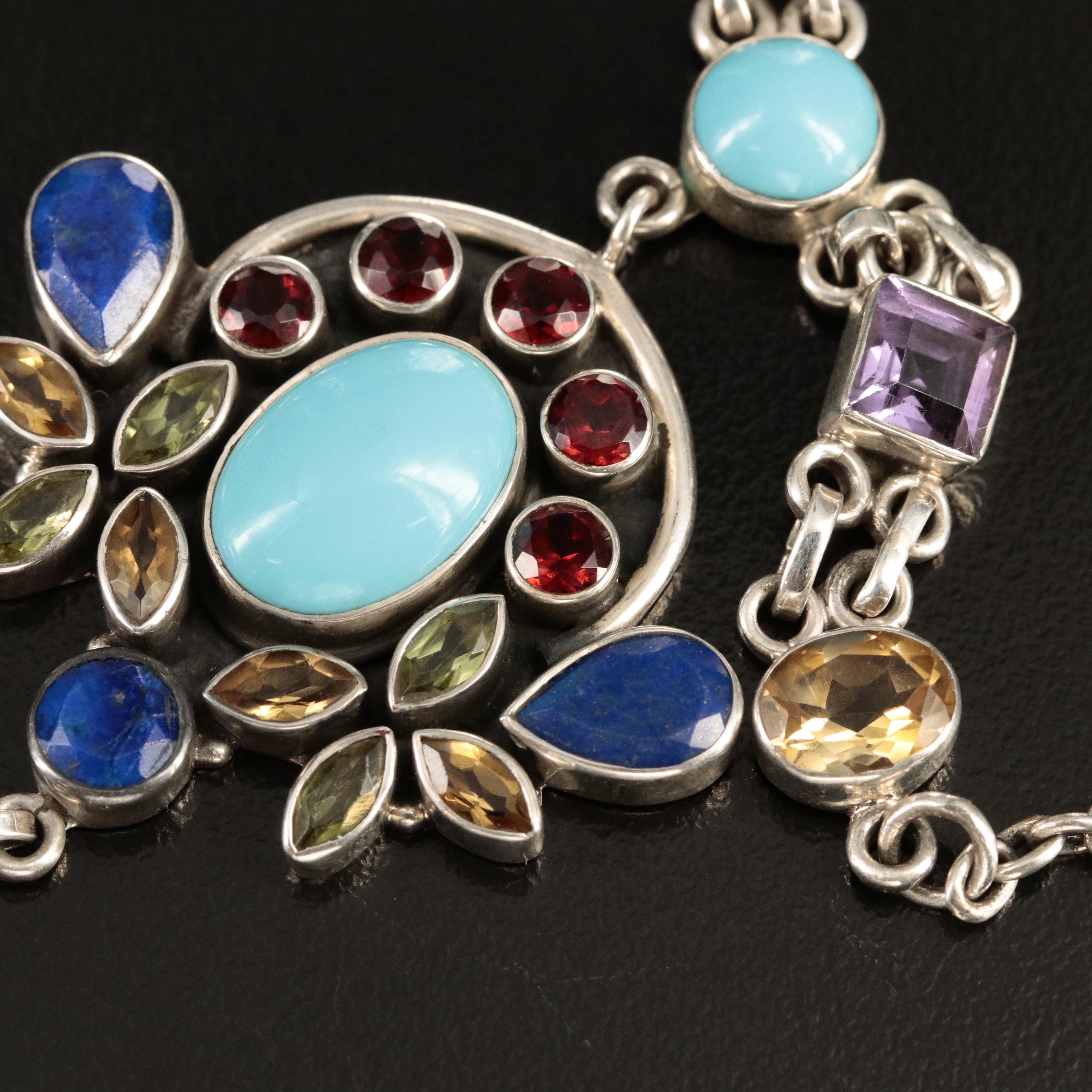 Nicky Butler Sterling Necklace Including Amethyst, Citrine and Lapis Lazuli