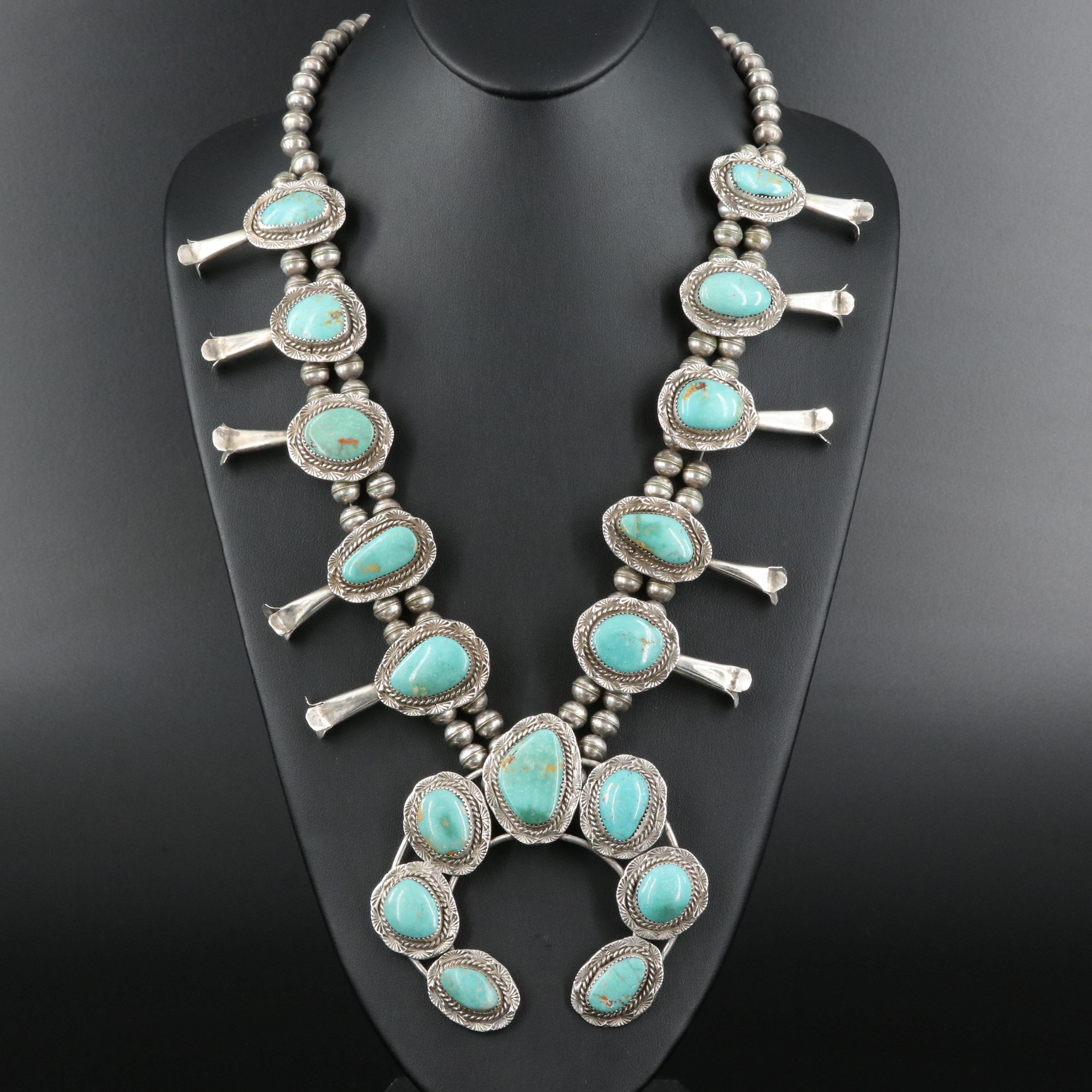 Bobby "Slow Hand" Etsitty Navajo Diné Sterling Turquoise Squash Blossom Necklace