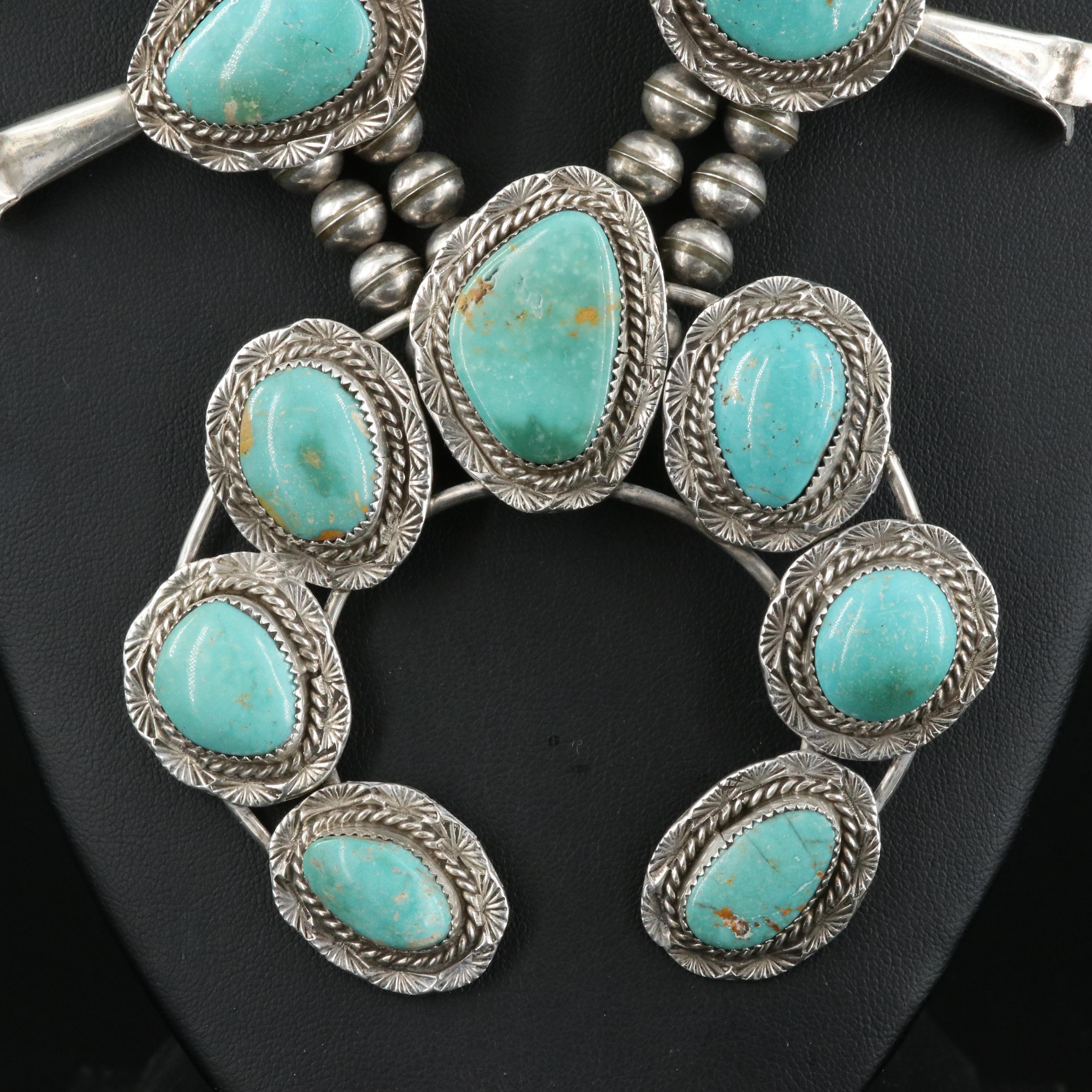 Bobby "Slow Hand" Etsitty Navajo Diné Sterling Turquoise Squash Blossom Necklace