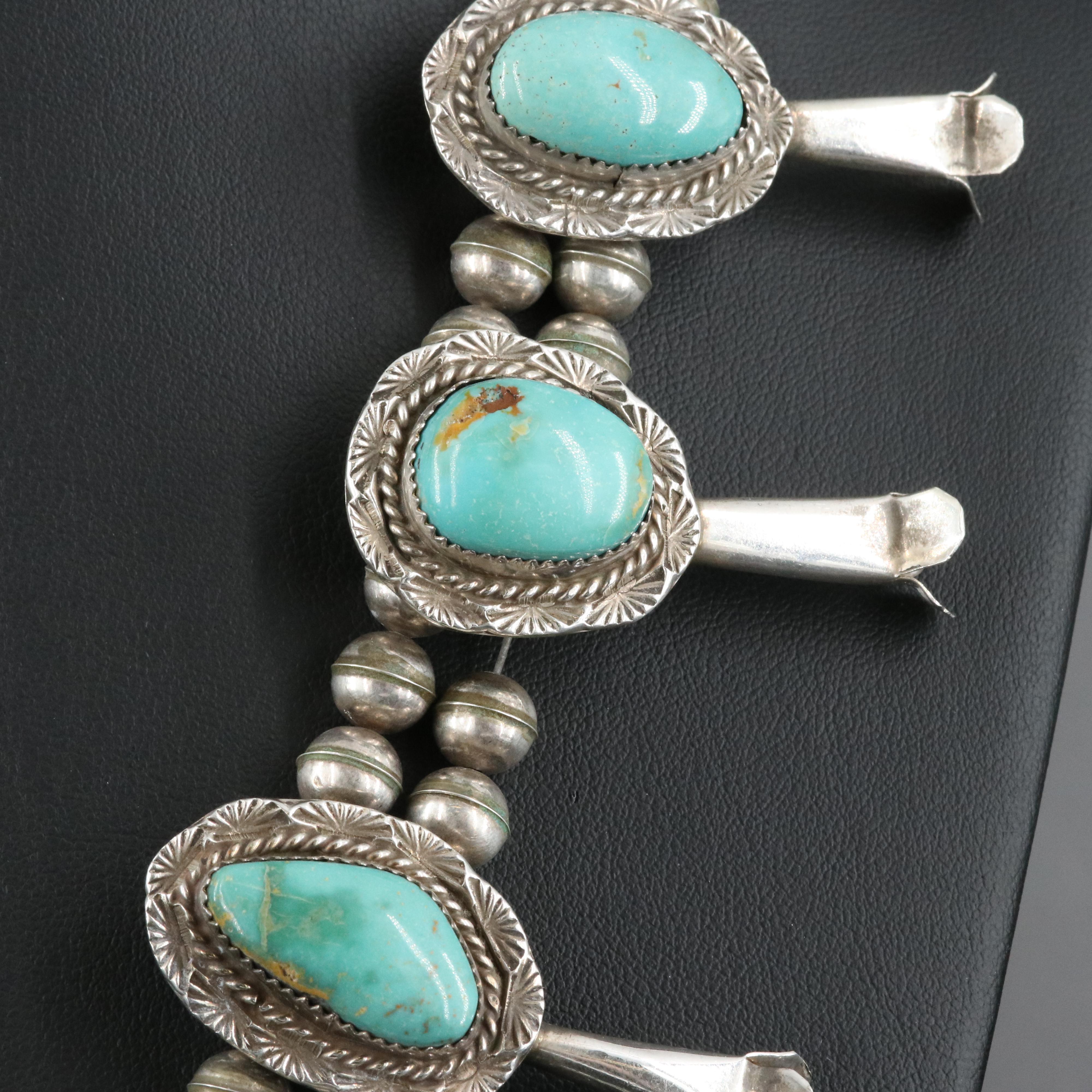 Bobby "Slow Hand" Etsitty Navajo Diné Sterling Turquoise Squash Blossom Necklace