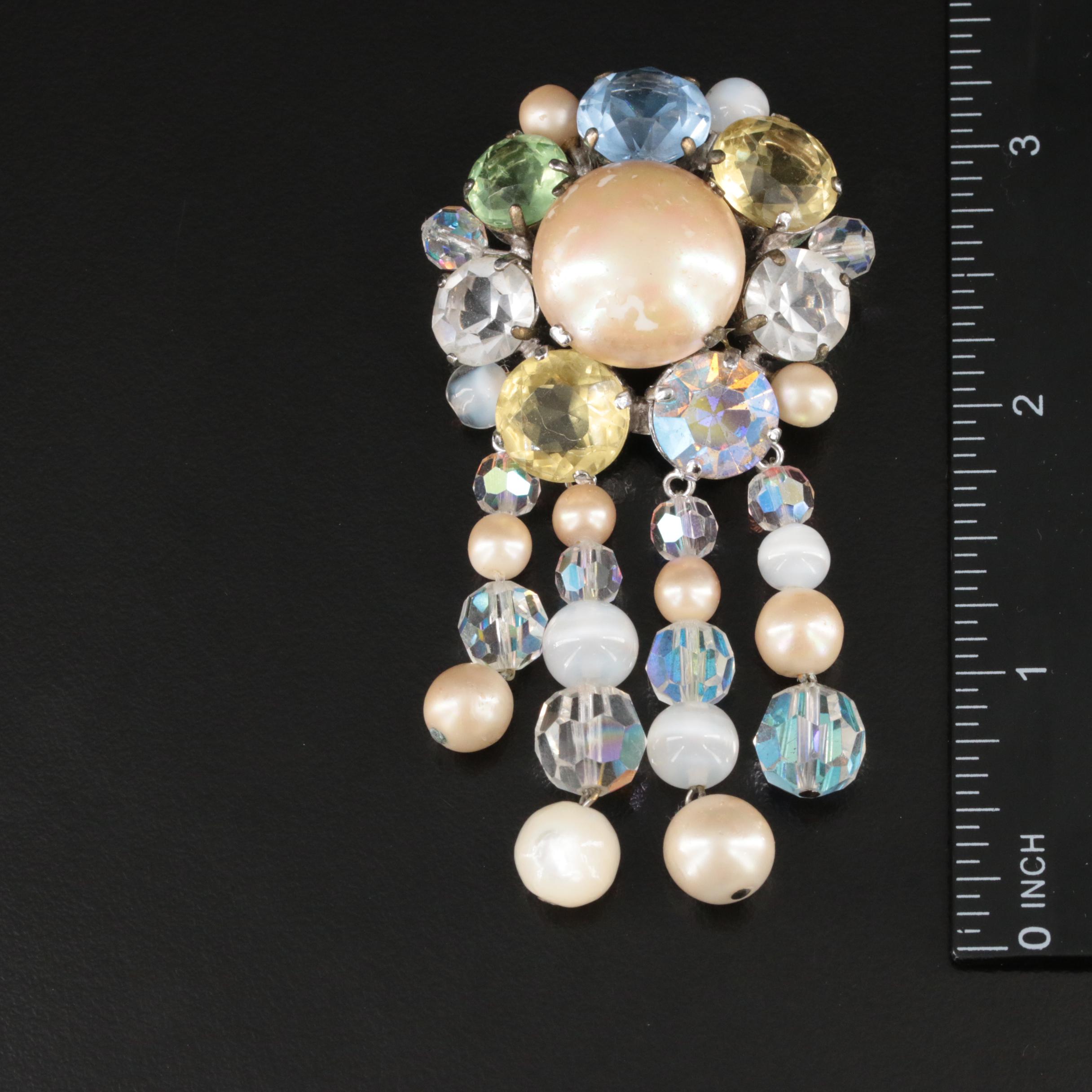 Christian Dior Faux Pearl and Glass Fringe Brooch