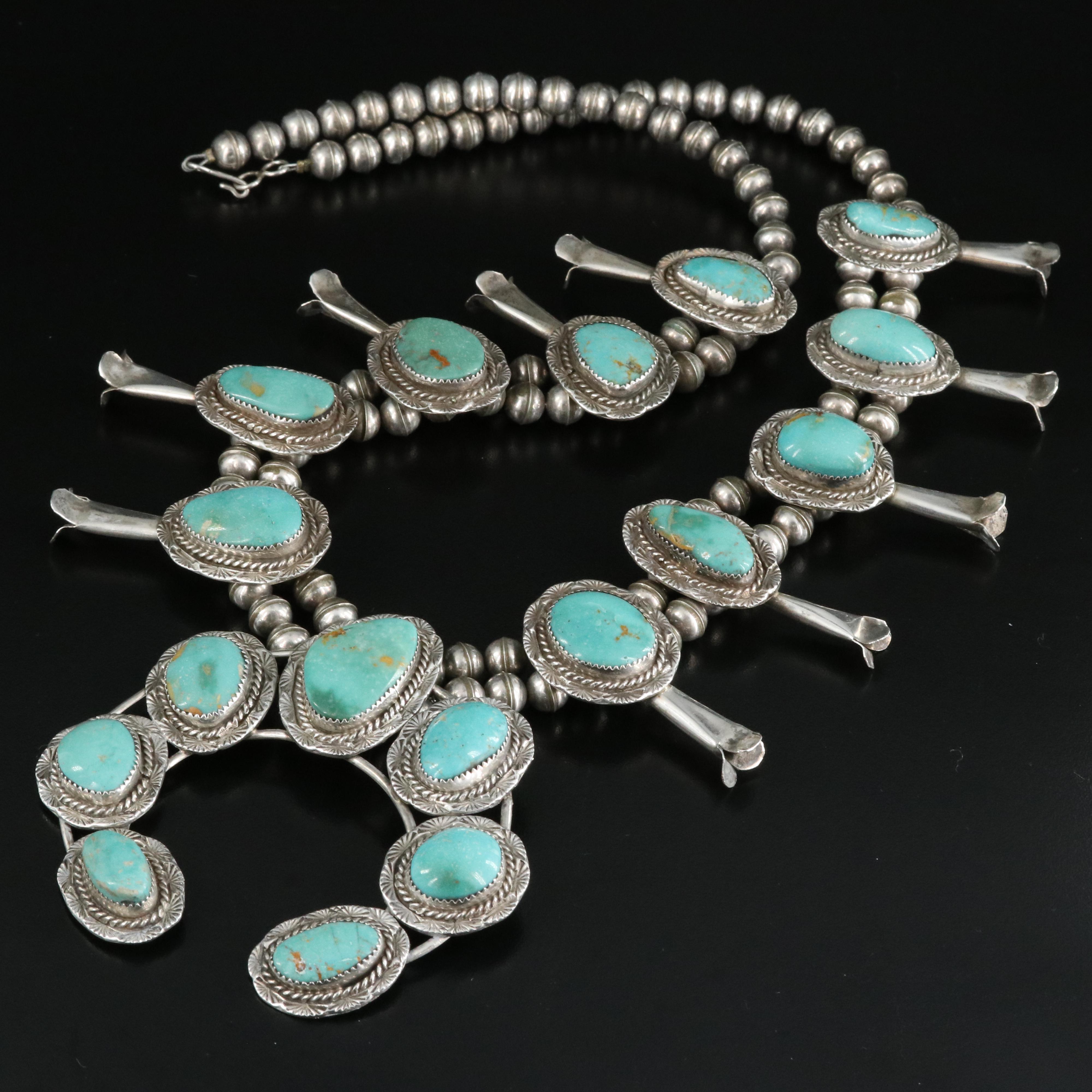 Bobby "Slow Hand" Etsitty Navajo Diné Sterling Turquoise Squash Blossom Necklace
