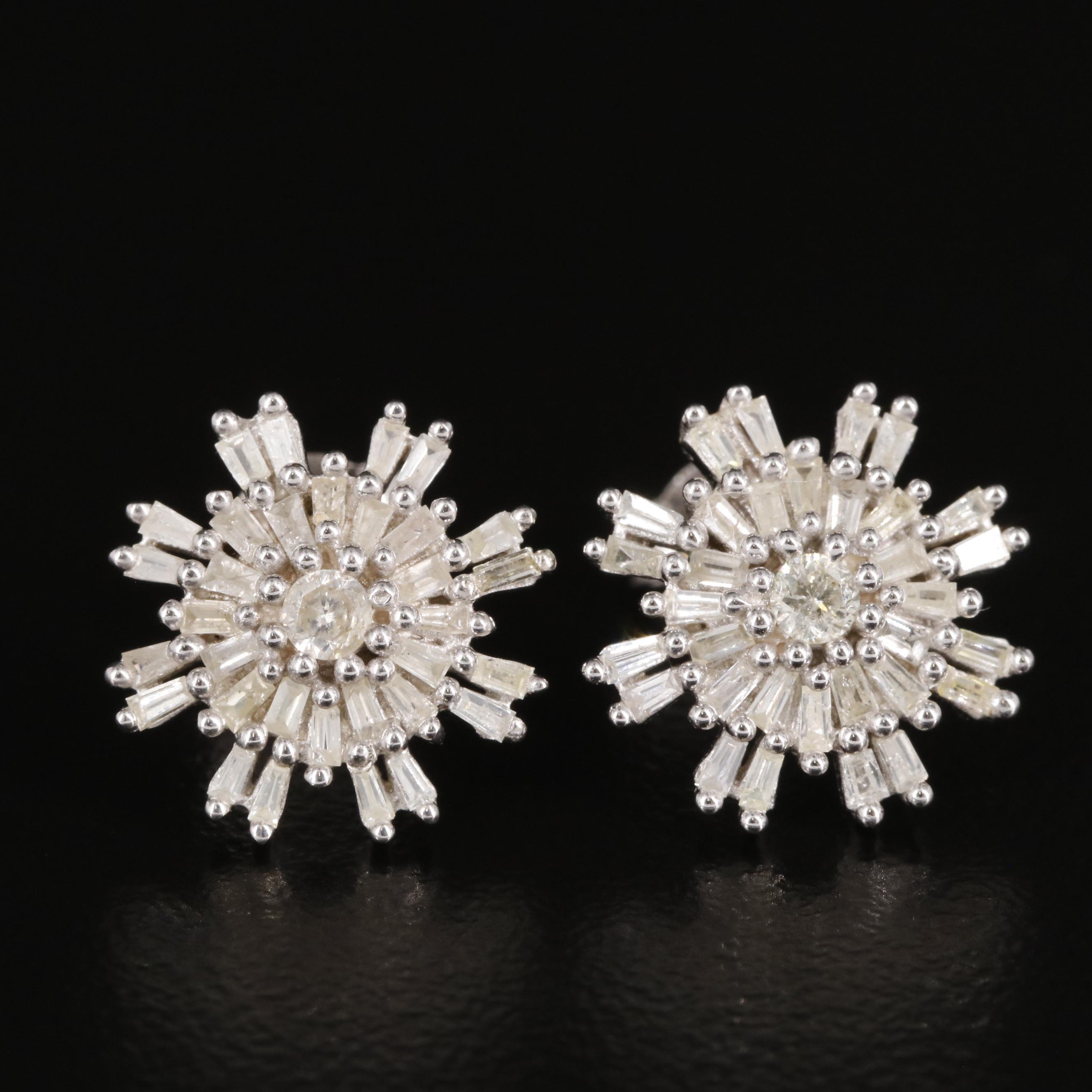 Sterling Diamond Button Earrings