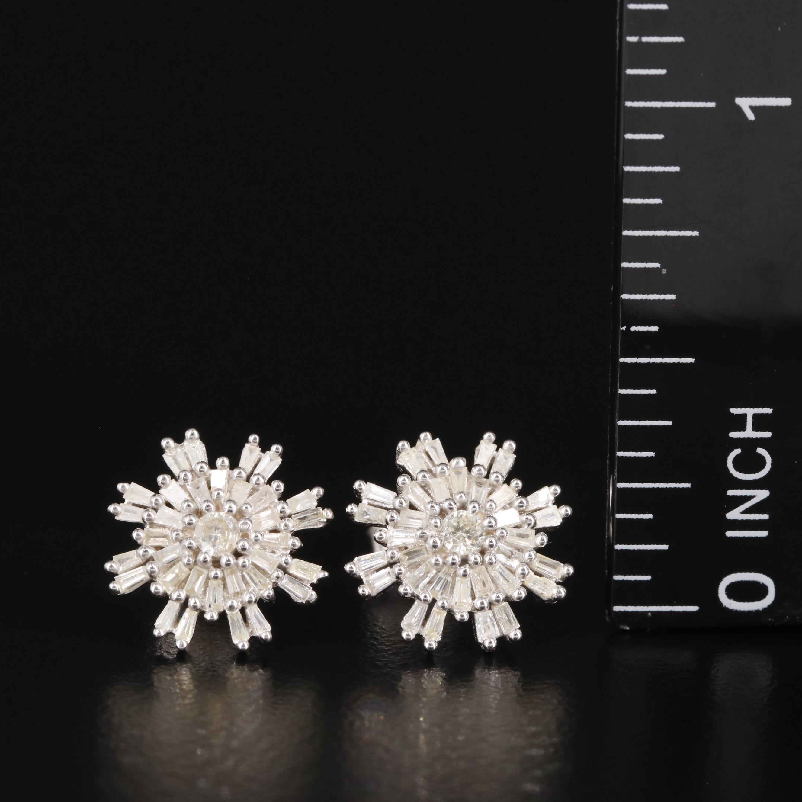 Sterling Diamond Button Earrings