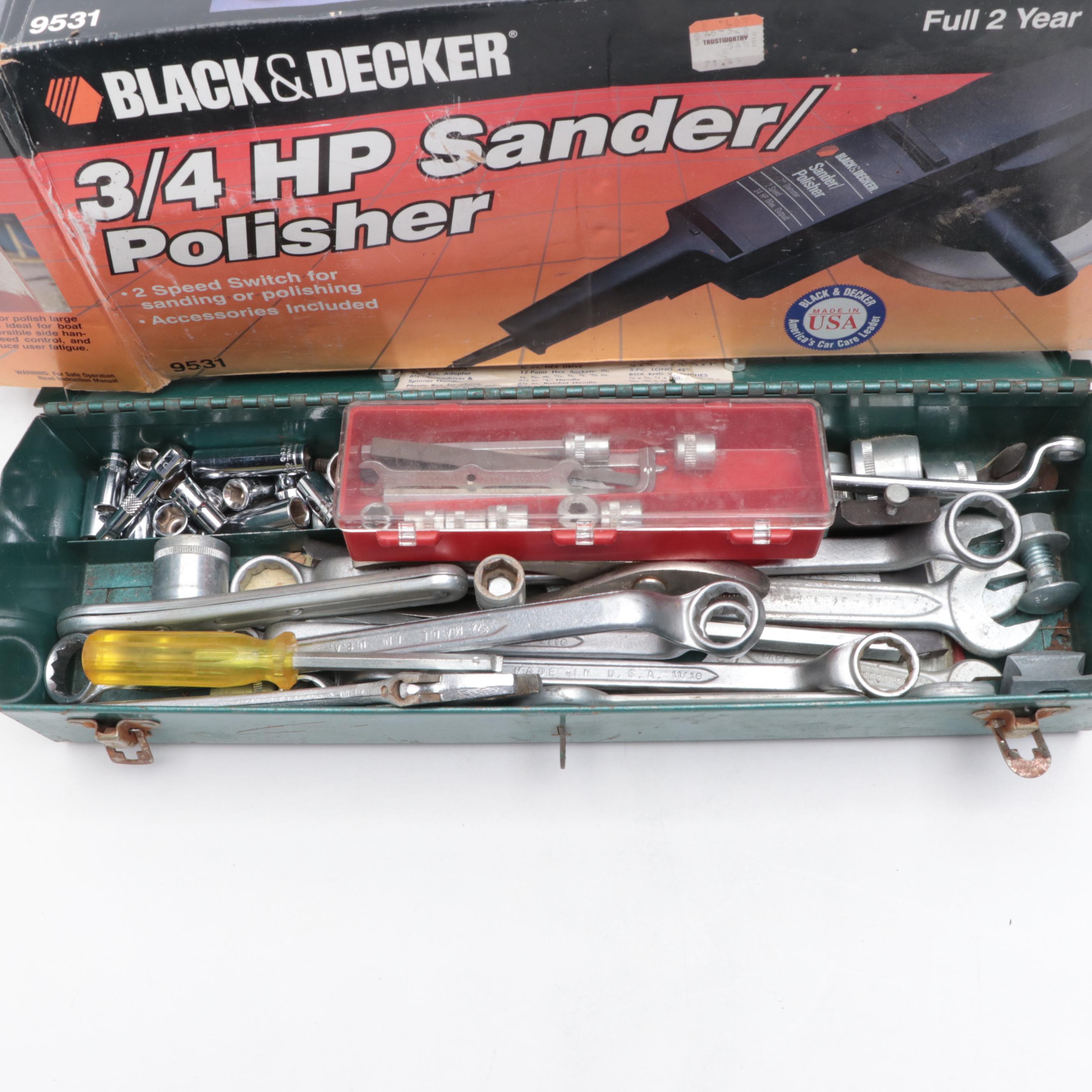 Black + Decker Orbital Sander With Socket Wrenches, Drill Bits, and More Tools