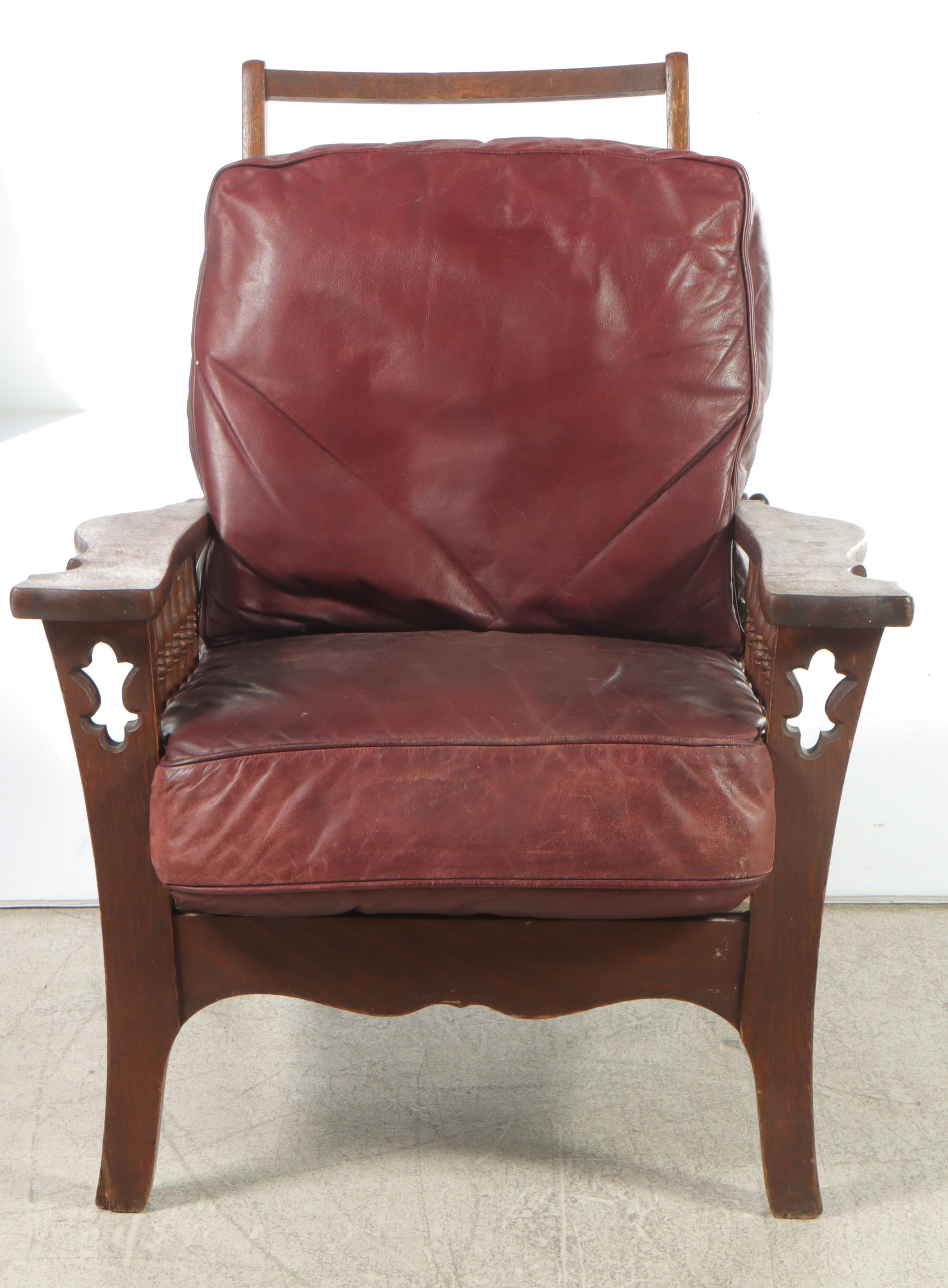 American Quartersawn Oak and Leather Morris Chair, Early 20th Century