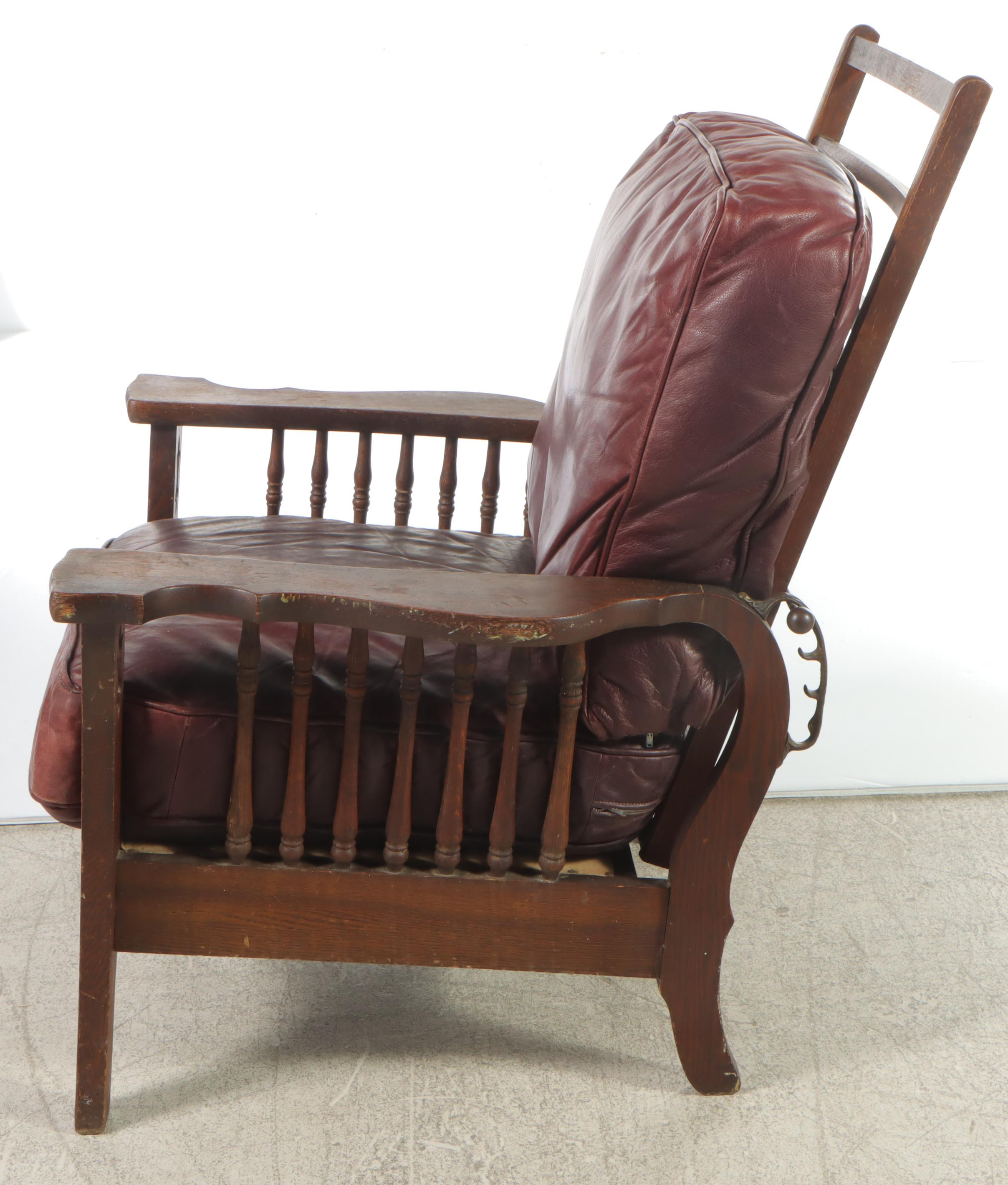 American Quartersawn Oak and Leather Morris Chair, Early 20th Century