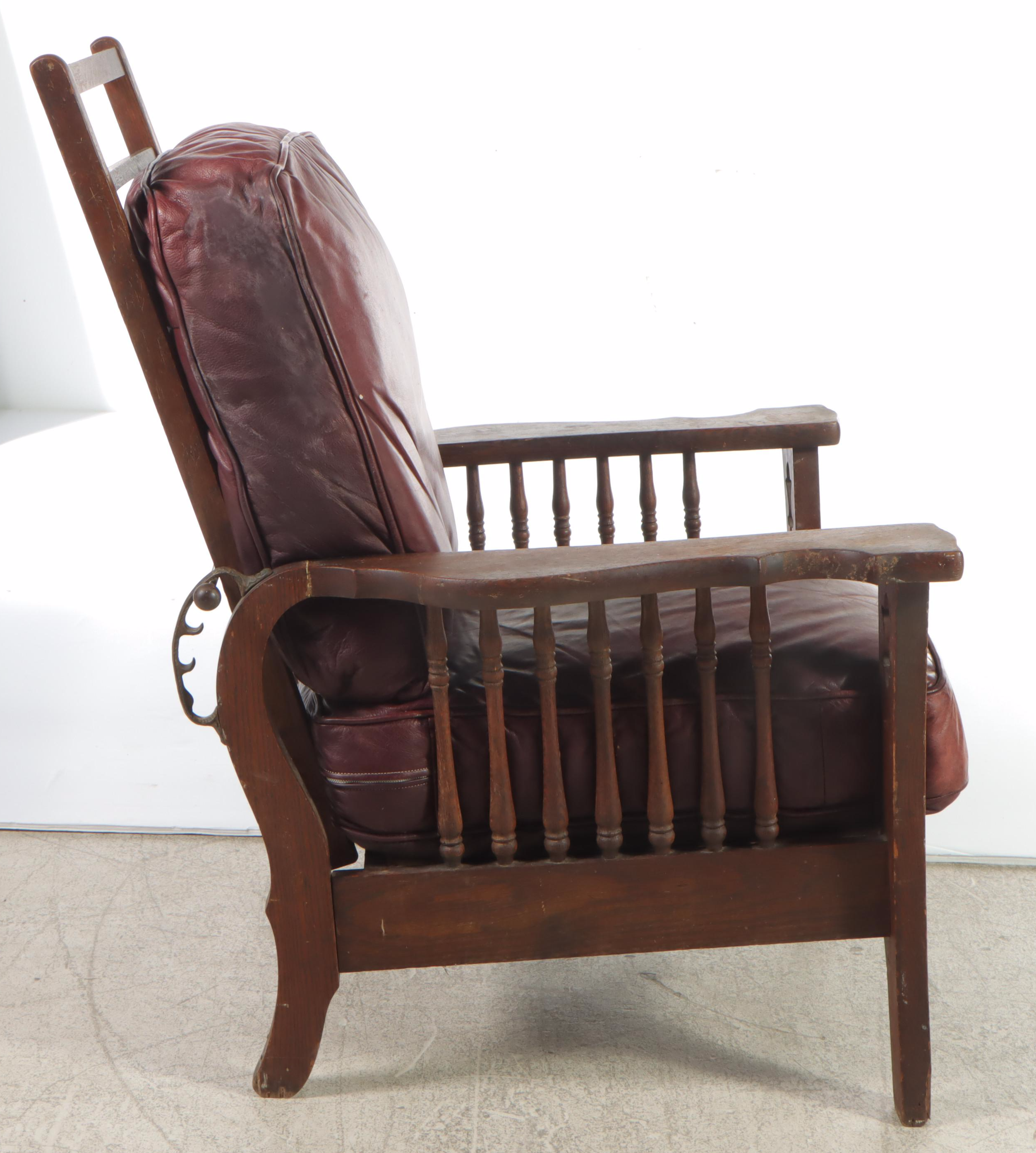 American Quartersawn Oak and Leather Morris Chair, Early 20th Century