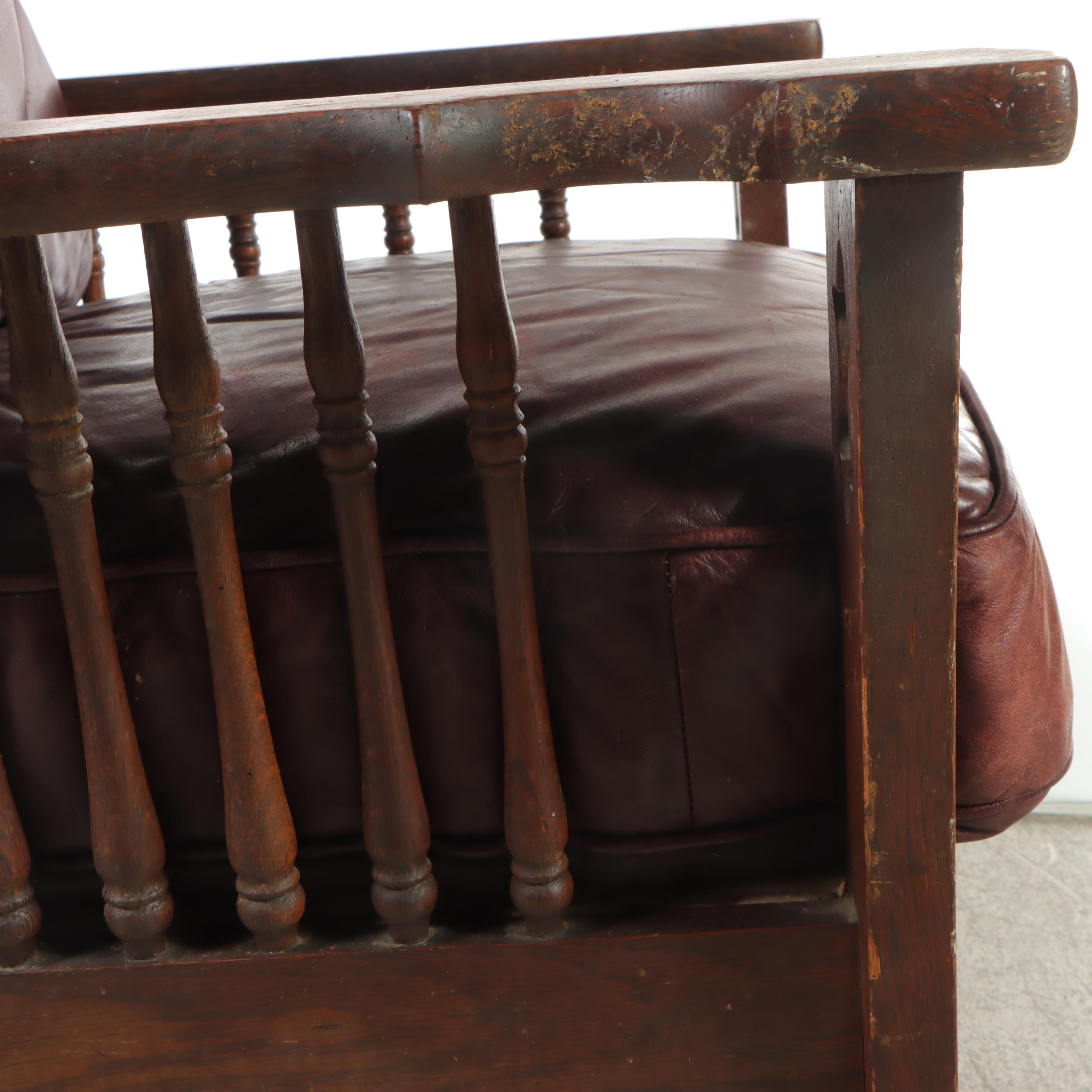 American Quartersawn Oak and Leather Morris Chair, Early 20th Century