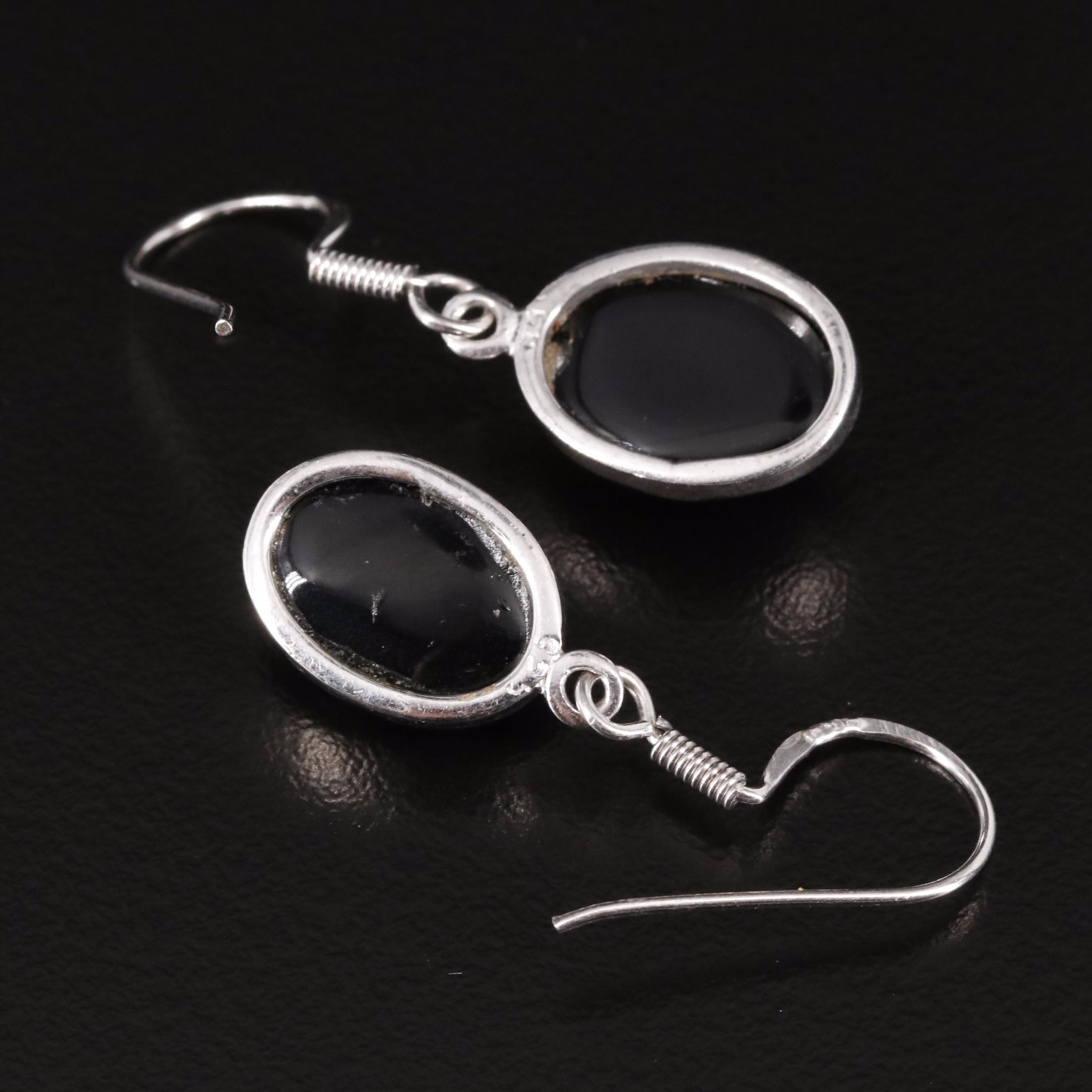 Sterling Black Onyx Dangle Earrings
