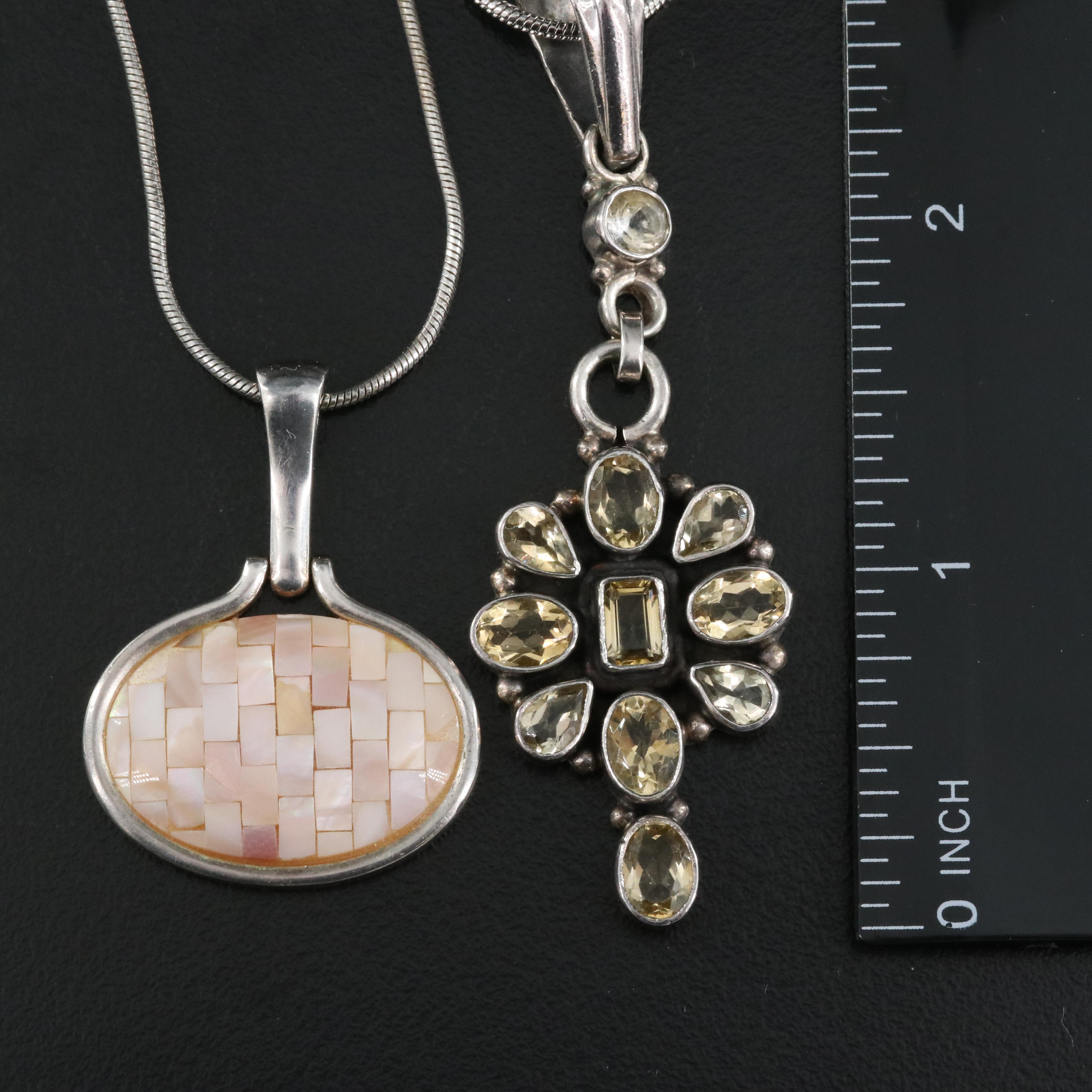 Sterling Necklaces and Bracelet Including Citrine and Mother-of-Pearl