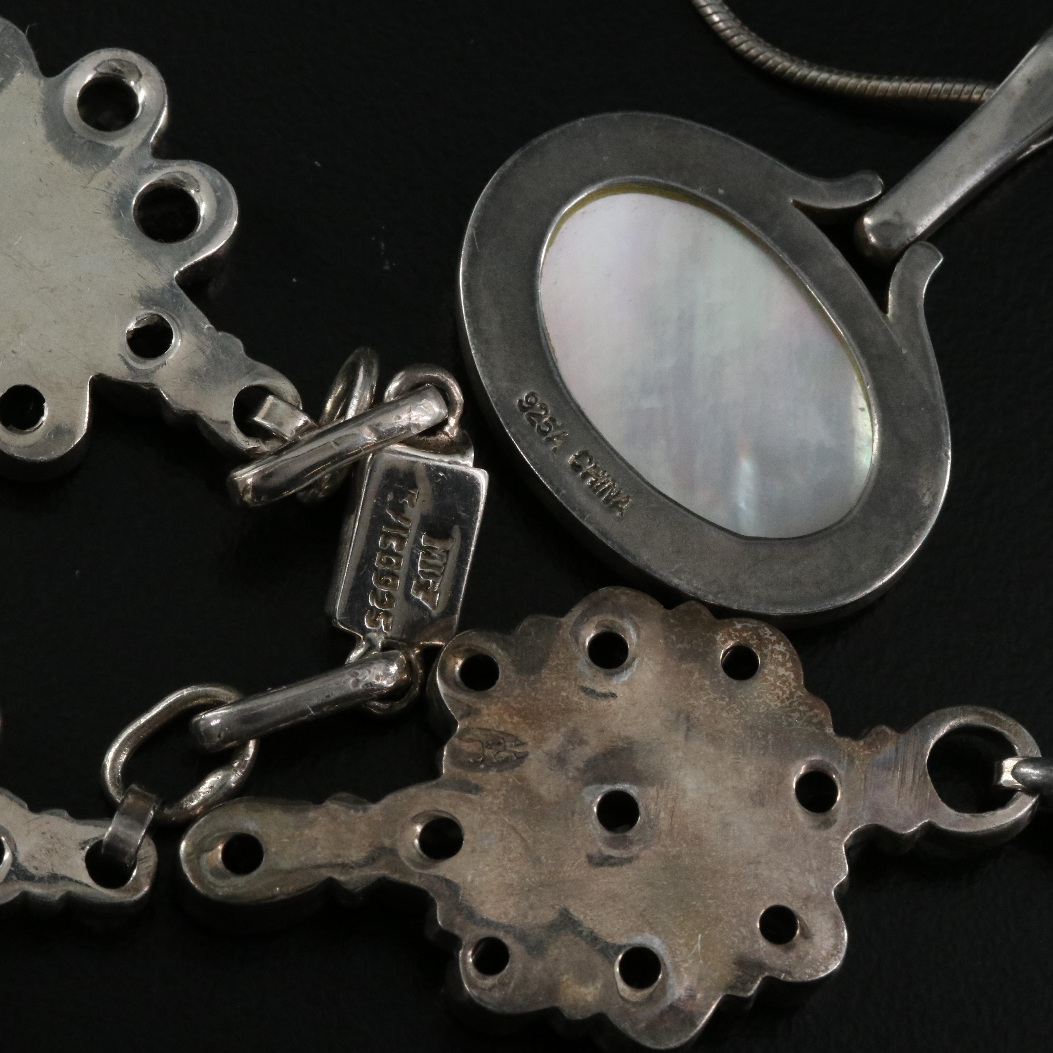 Sterling Necklaces and Bracelet Including Citrine and Mother-of-Pearl