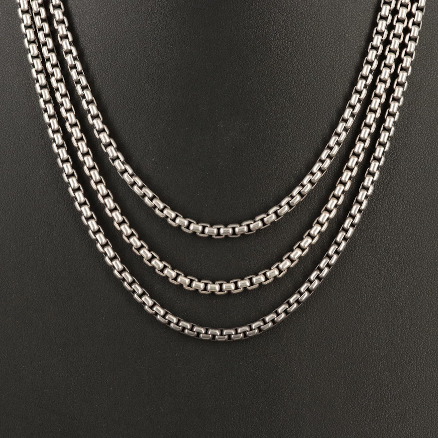 David Yurman Sterling Triple Strand Box Necklace