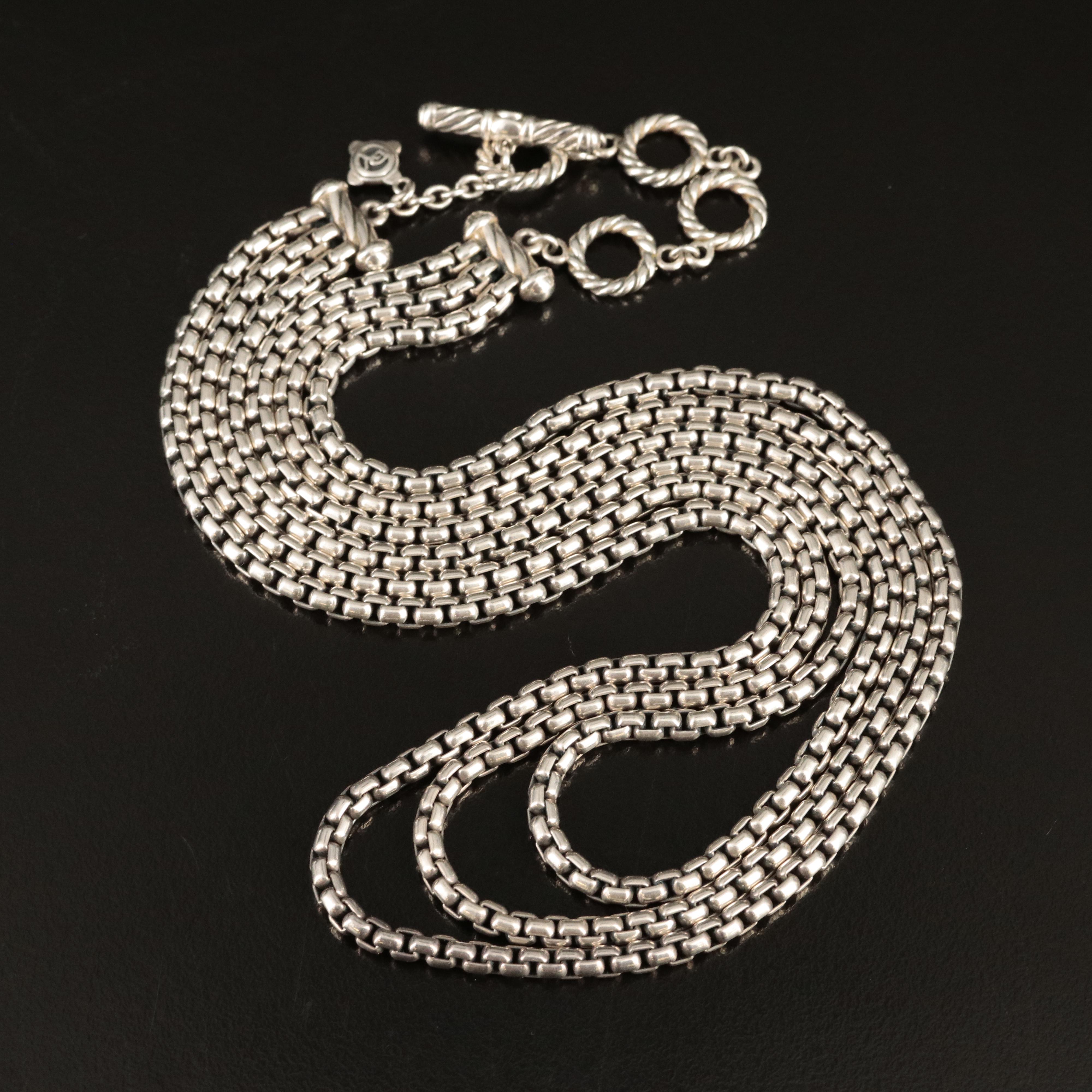 David Yurman Sterling Triple Strand Box Necklace