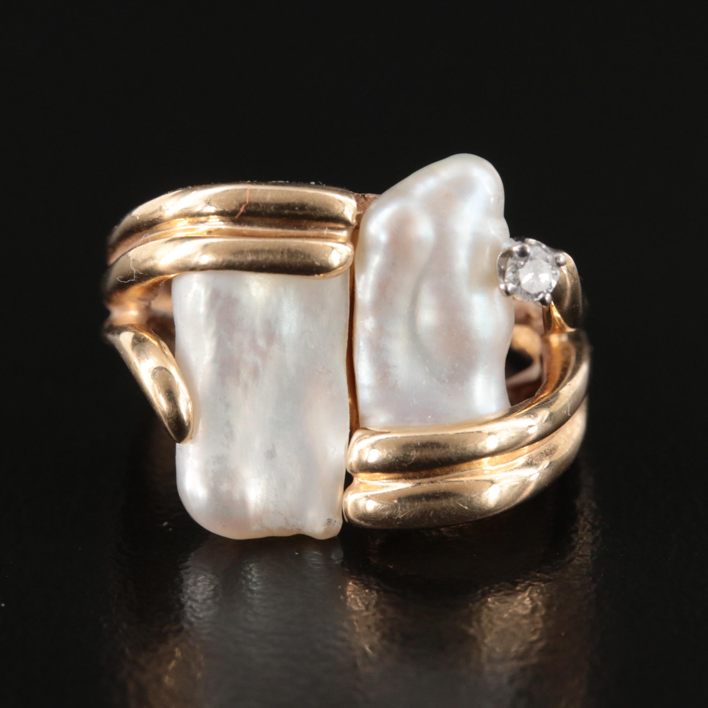 14K Pearl and Diamond Ring