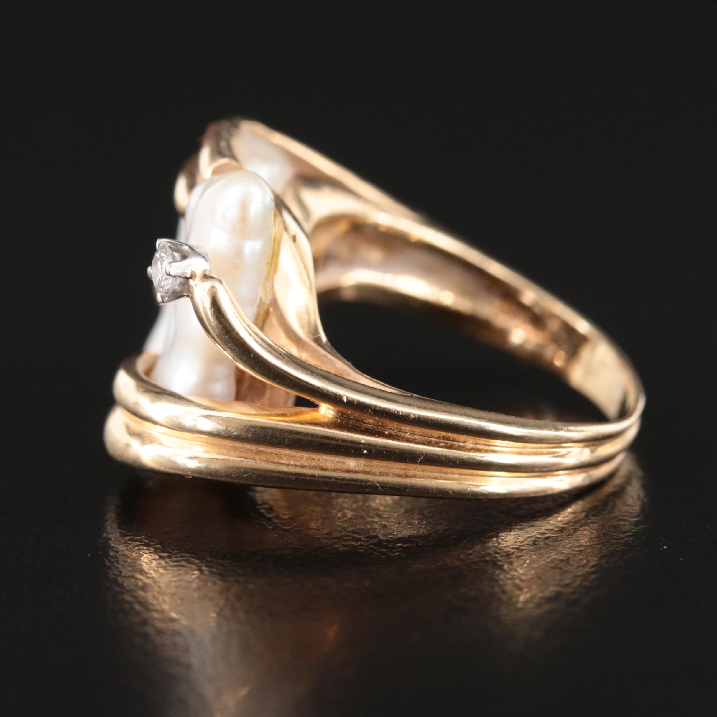 14K Pearl and Diamond Ring
