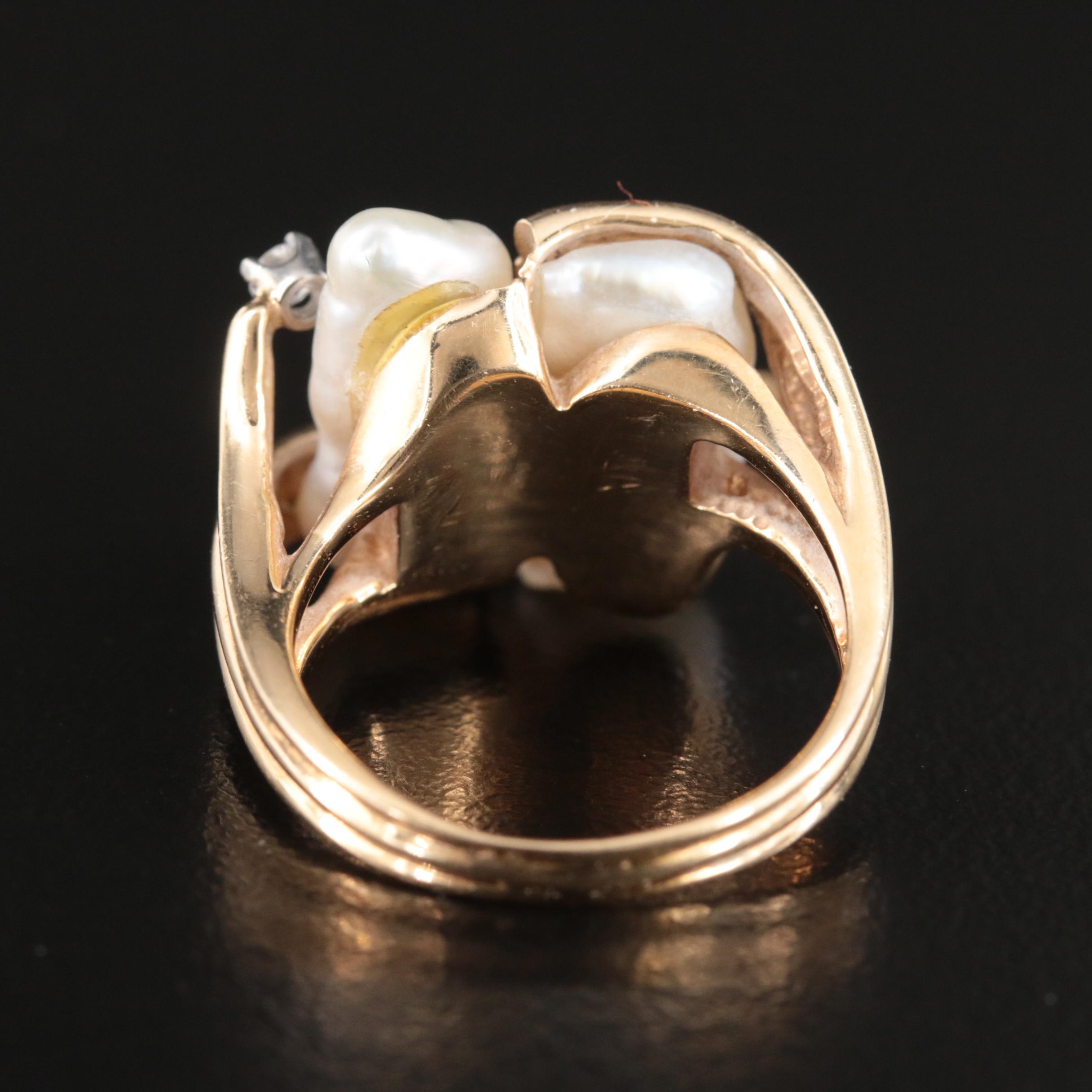 14K Pearl and Diamond Ring