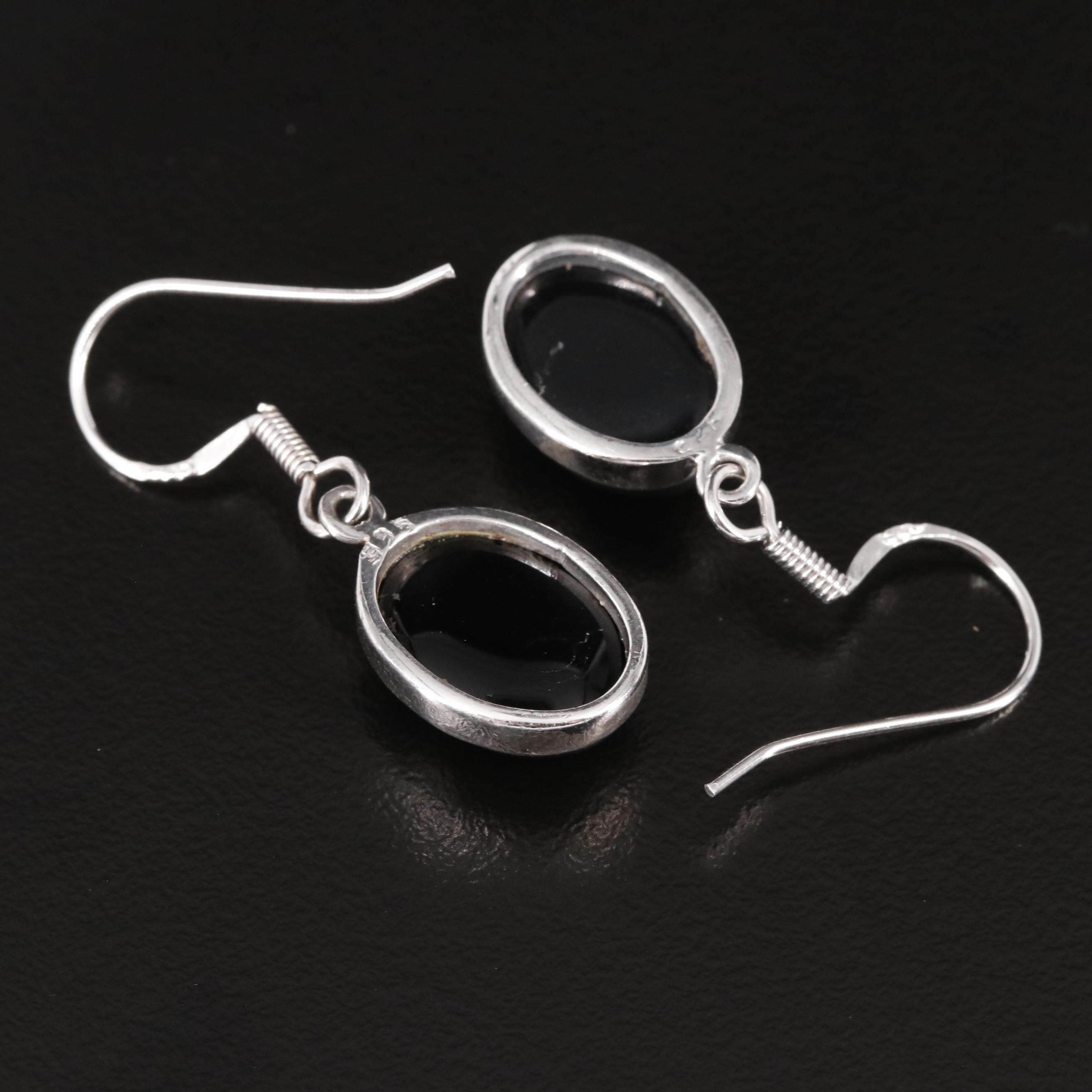 Sterling Black Onyx Dangle Earrings