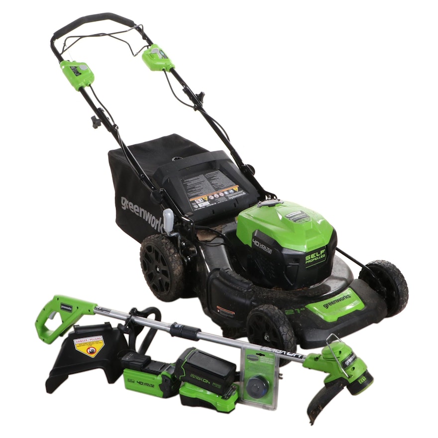 Greenworks 40V Self Propelled Brushless Electric Lawn Mower With String Trimmer
