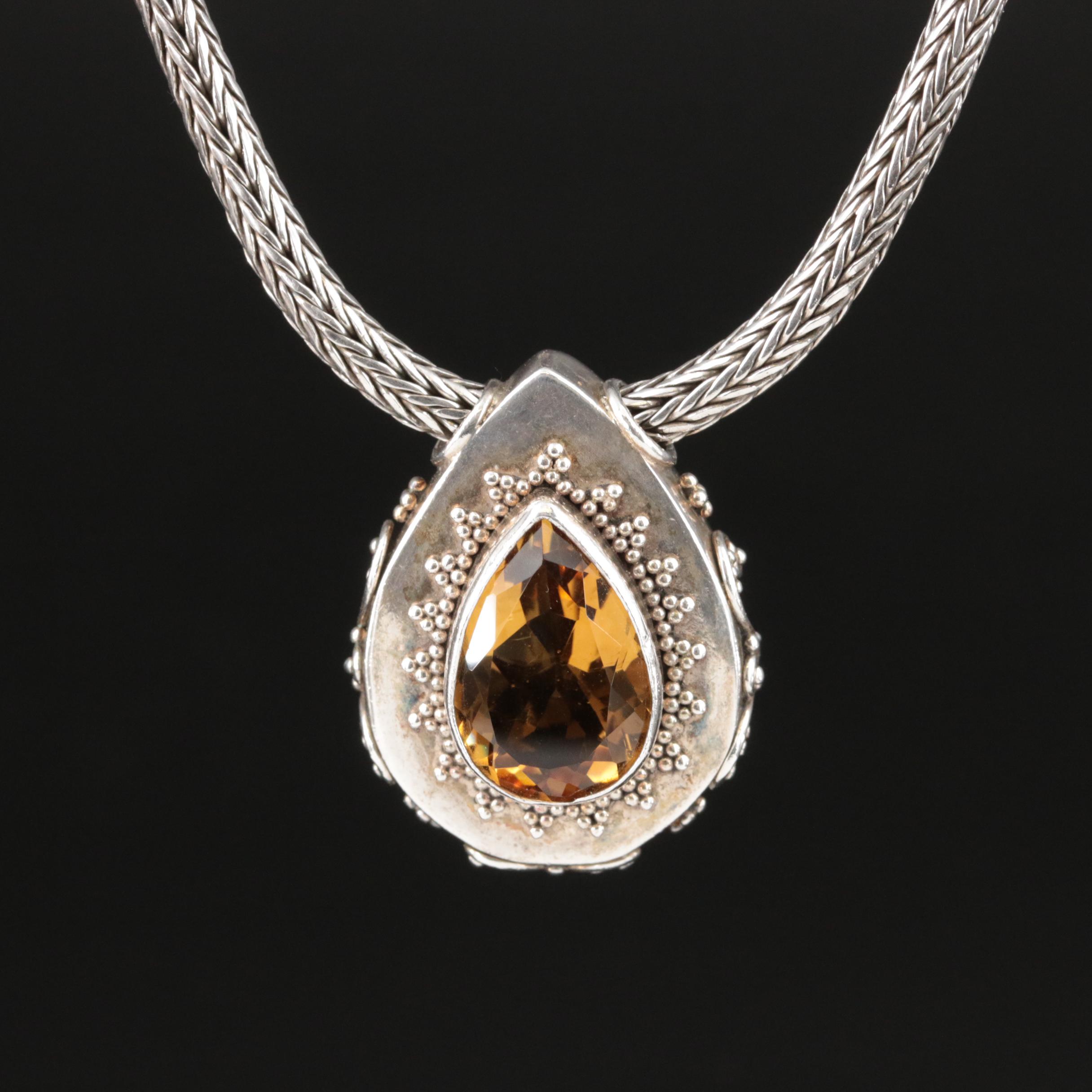 Sterling Smoky Quartz Pendant Necklace