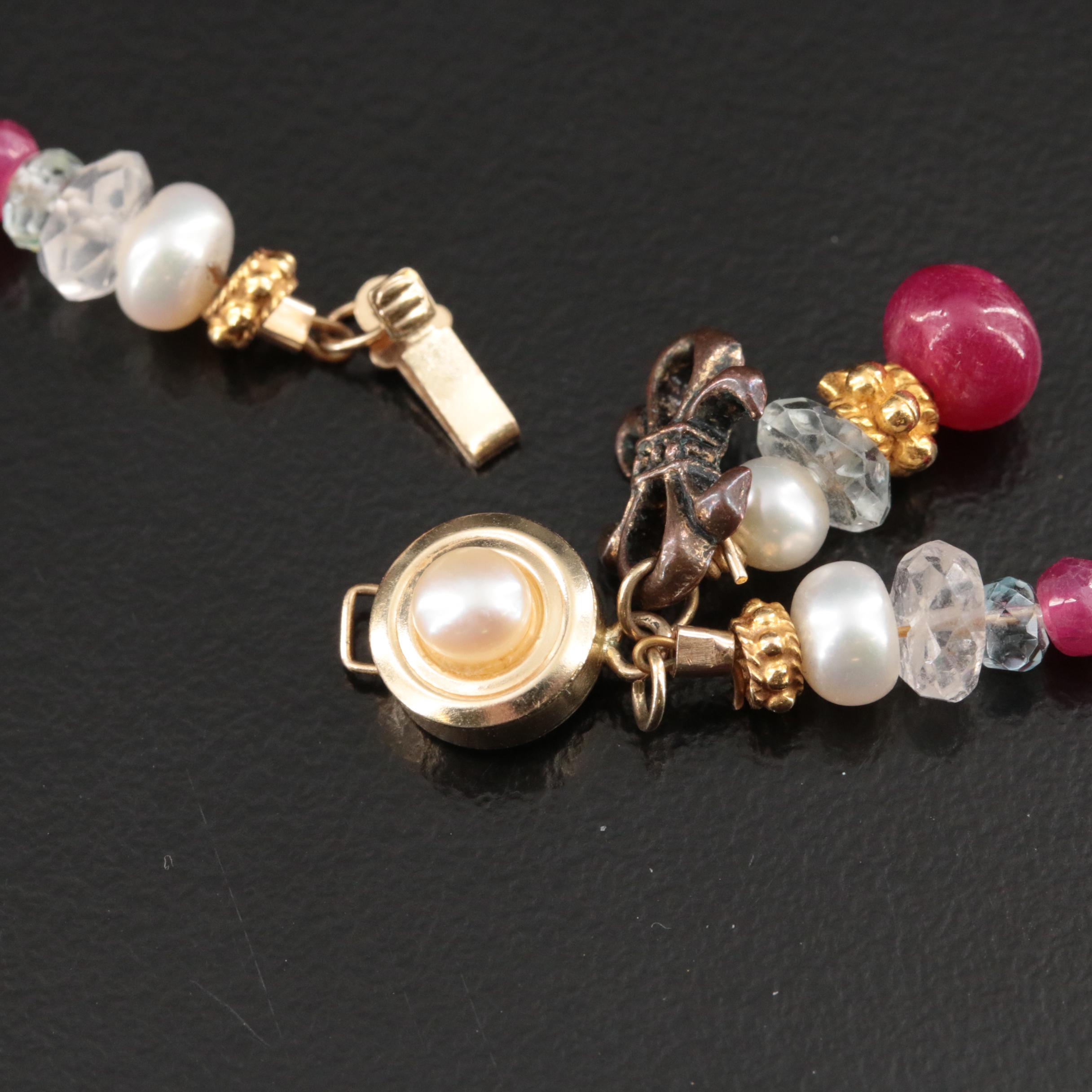 14K Ruby, Topaz and Pearl Drop Necklace