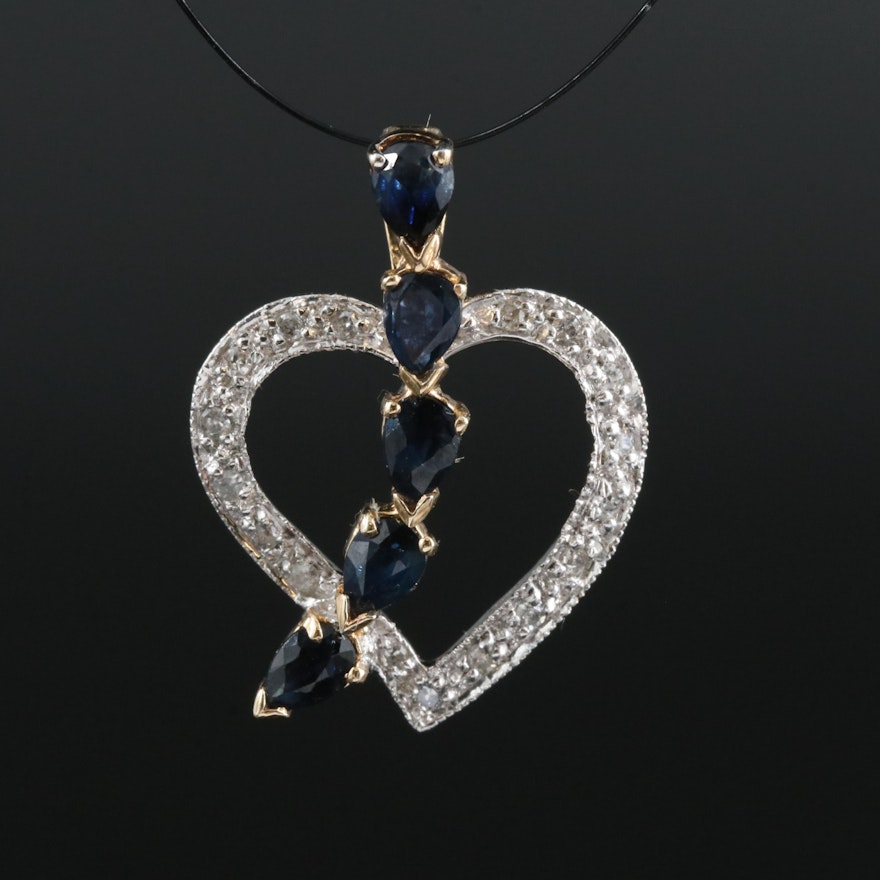 10K Sapphire and Diamond Heart Pendant