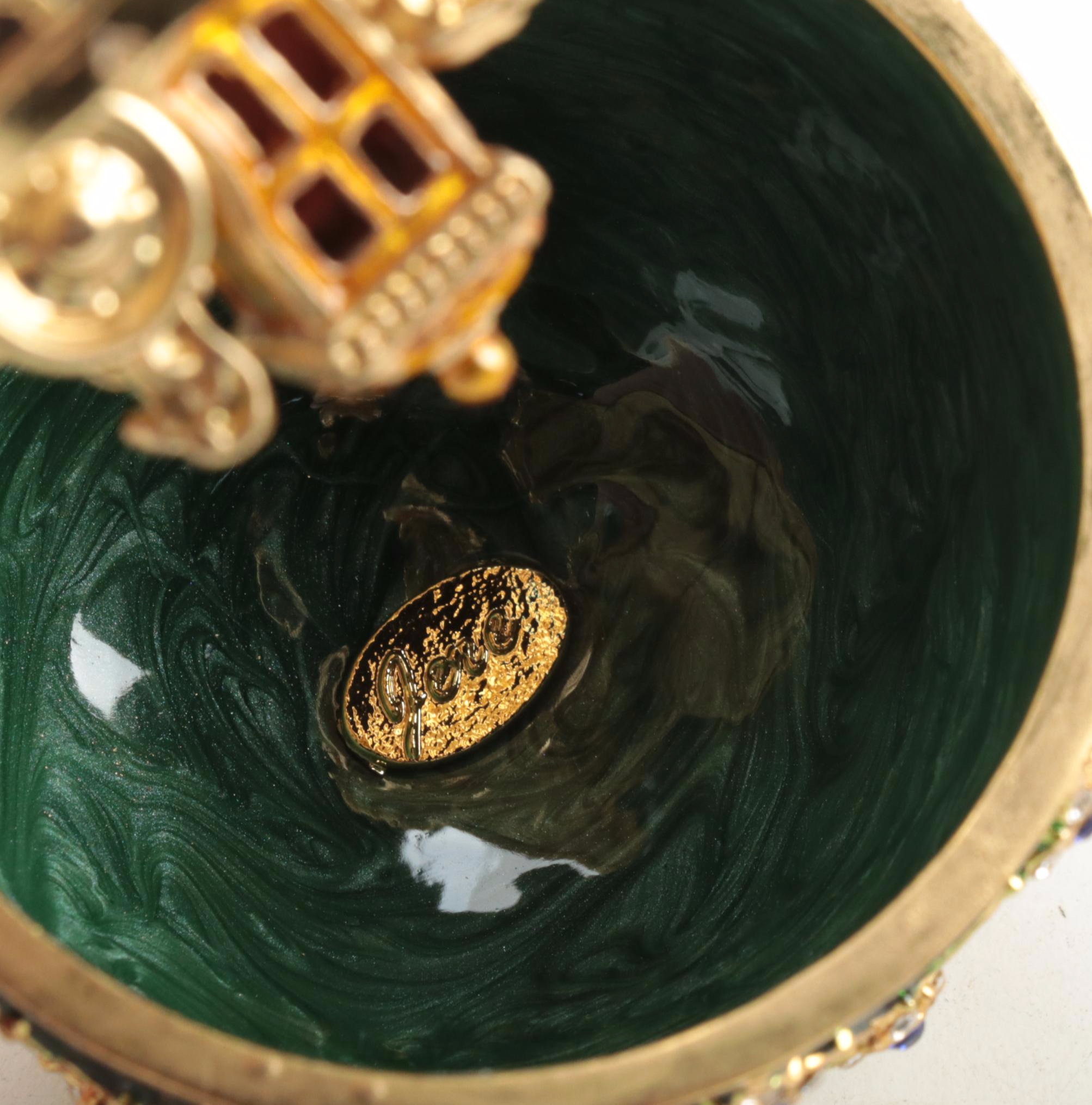 Jere Faberge Style Enameled and Jeweled Eggs with Egg Necklaces