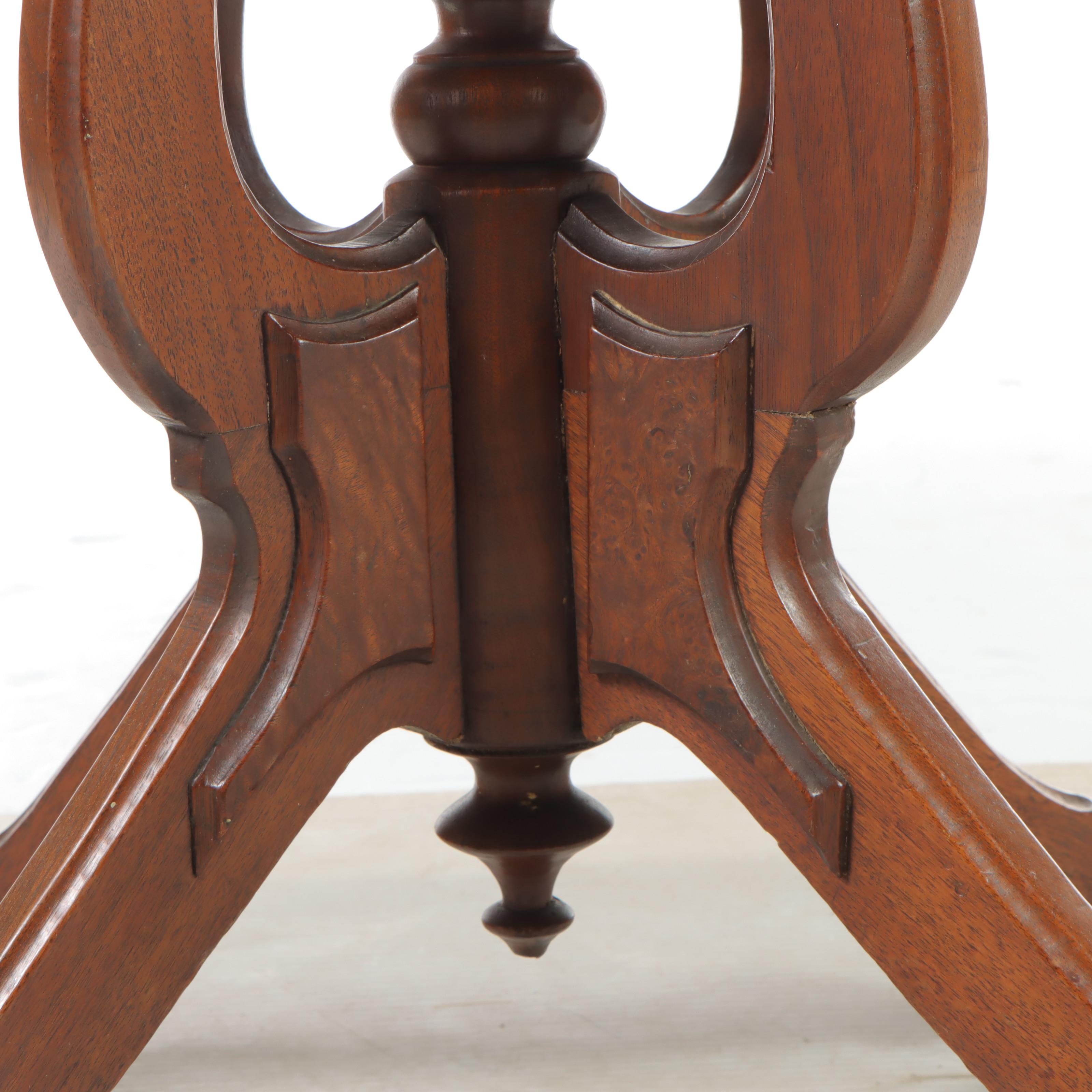 Victorian Walnut, Burl Walnut, and White Marble Side Table, Late 19th Century