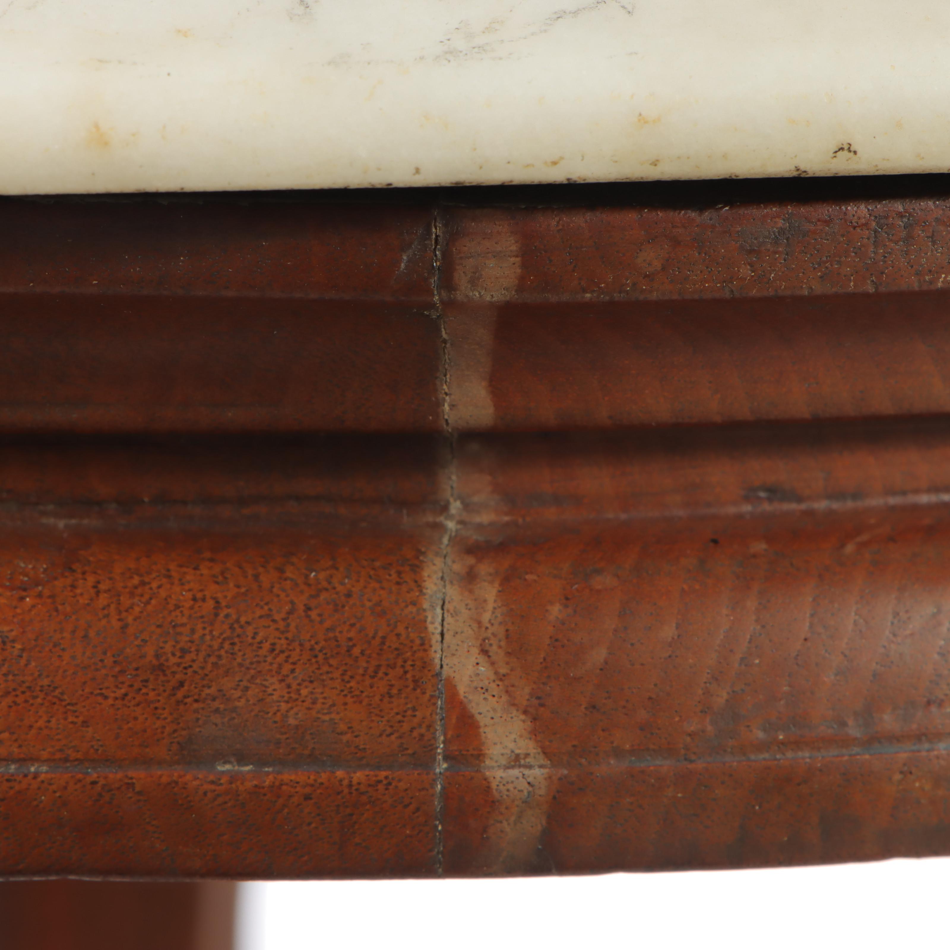Victorian Walnut, Burl Walnut, and White Marble Side Table, Late 19th Century