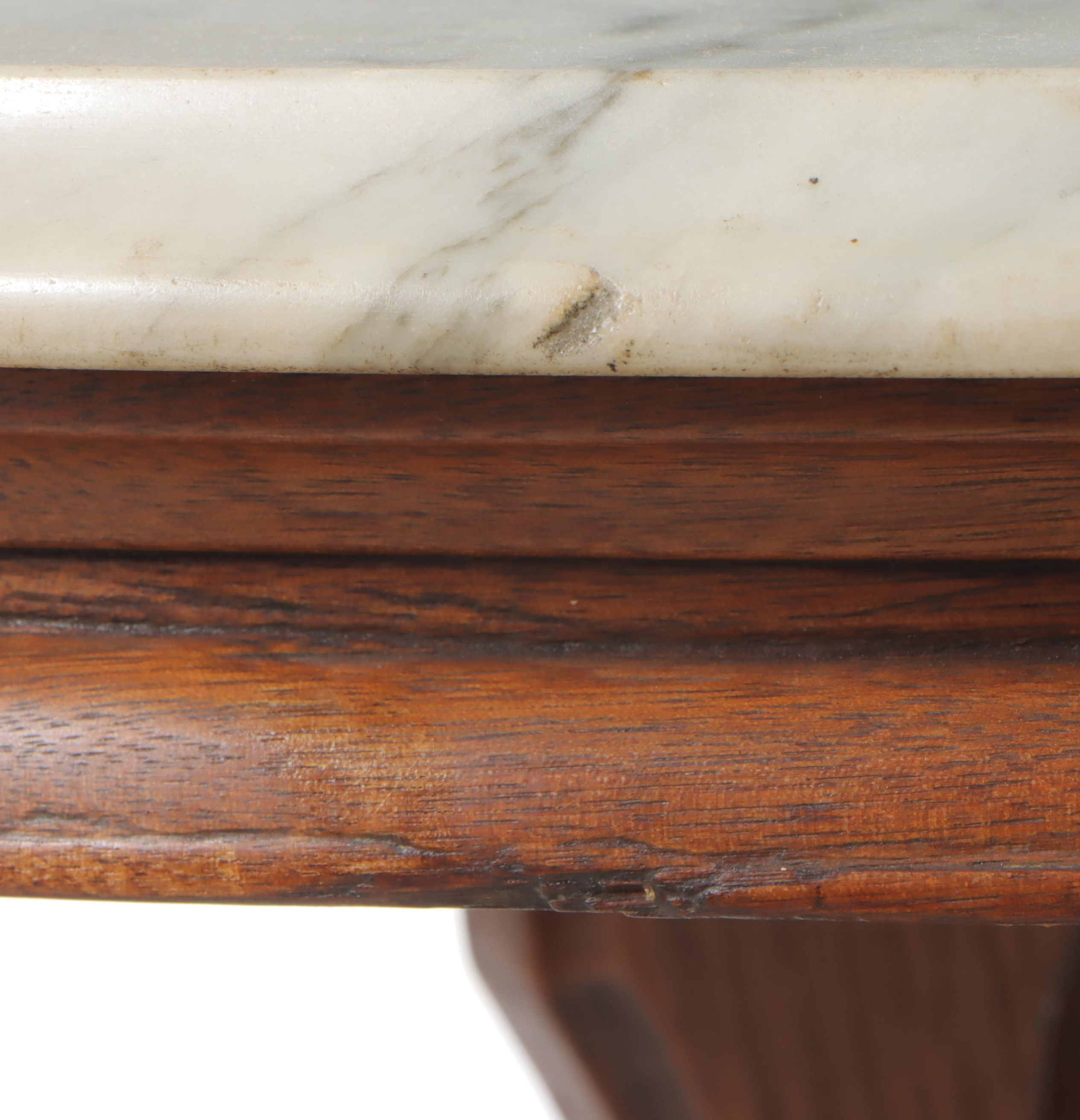 Victorian Walnut, Burl Walnut, and White Marble Side Table, Late 19th Century
