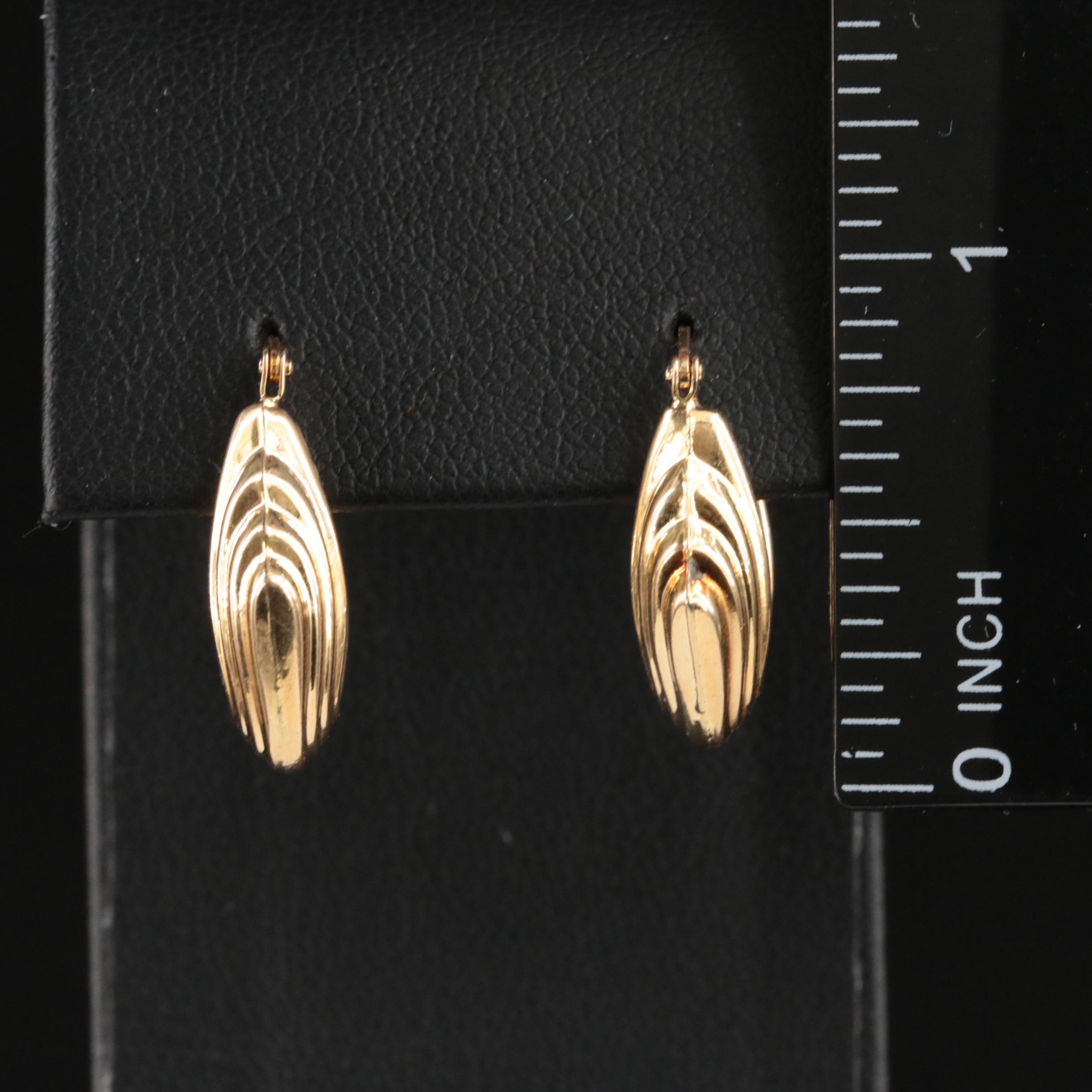 Italian 14K Fluted  Elongated  Hoop Earrings
